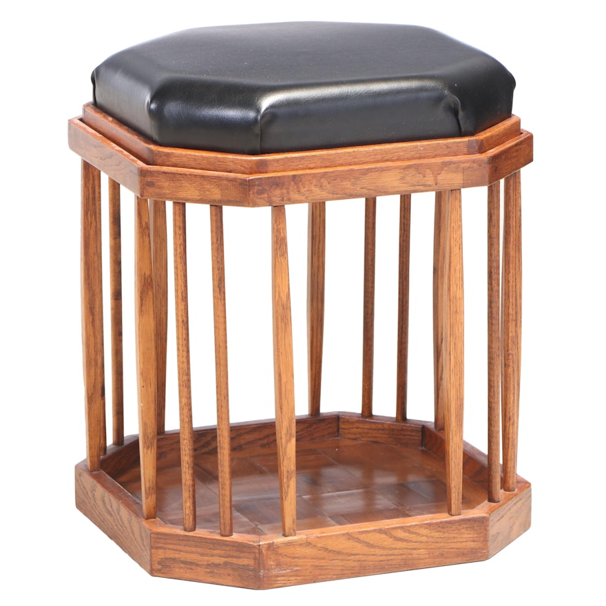 Parquet Oak and Walnut Chess Board/Stool with Reversible Top