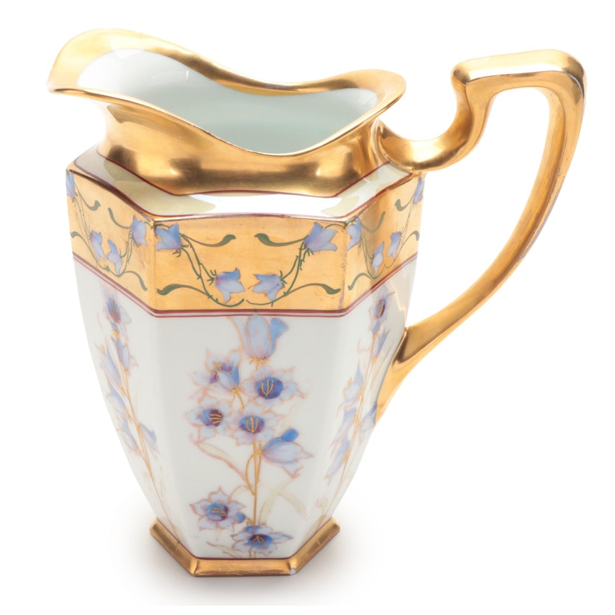 Pickard Art Nouveau Style Gilt Accented Hand Painted Pitcher