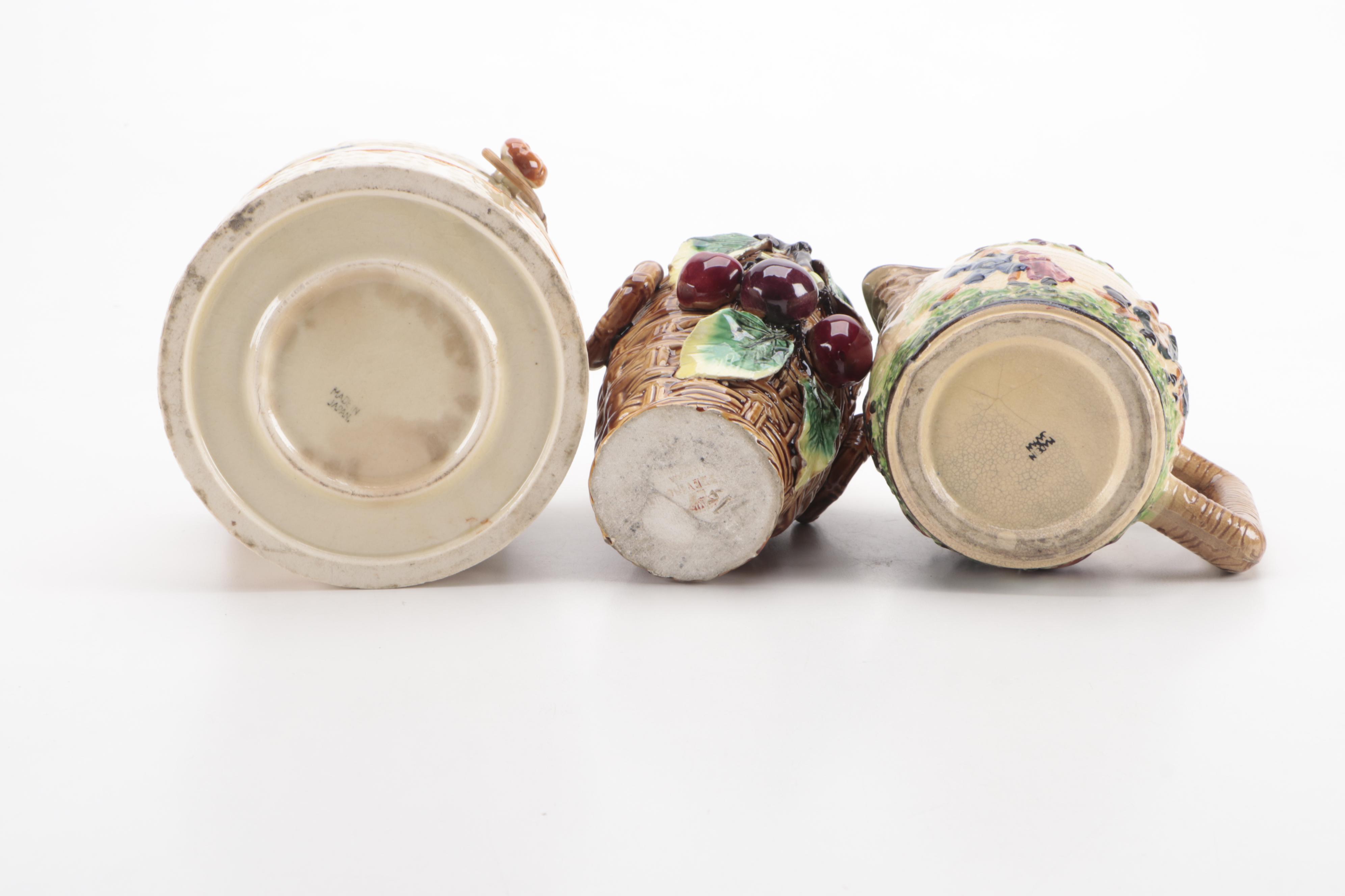 Barbotine Style Majolica Vase with Other Tableware, 20th Century