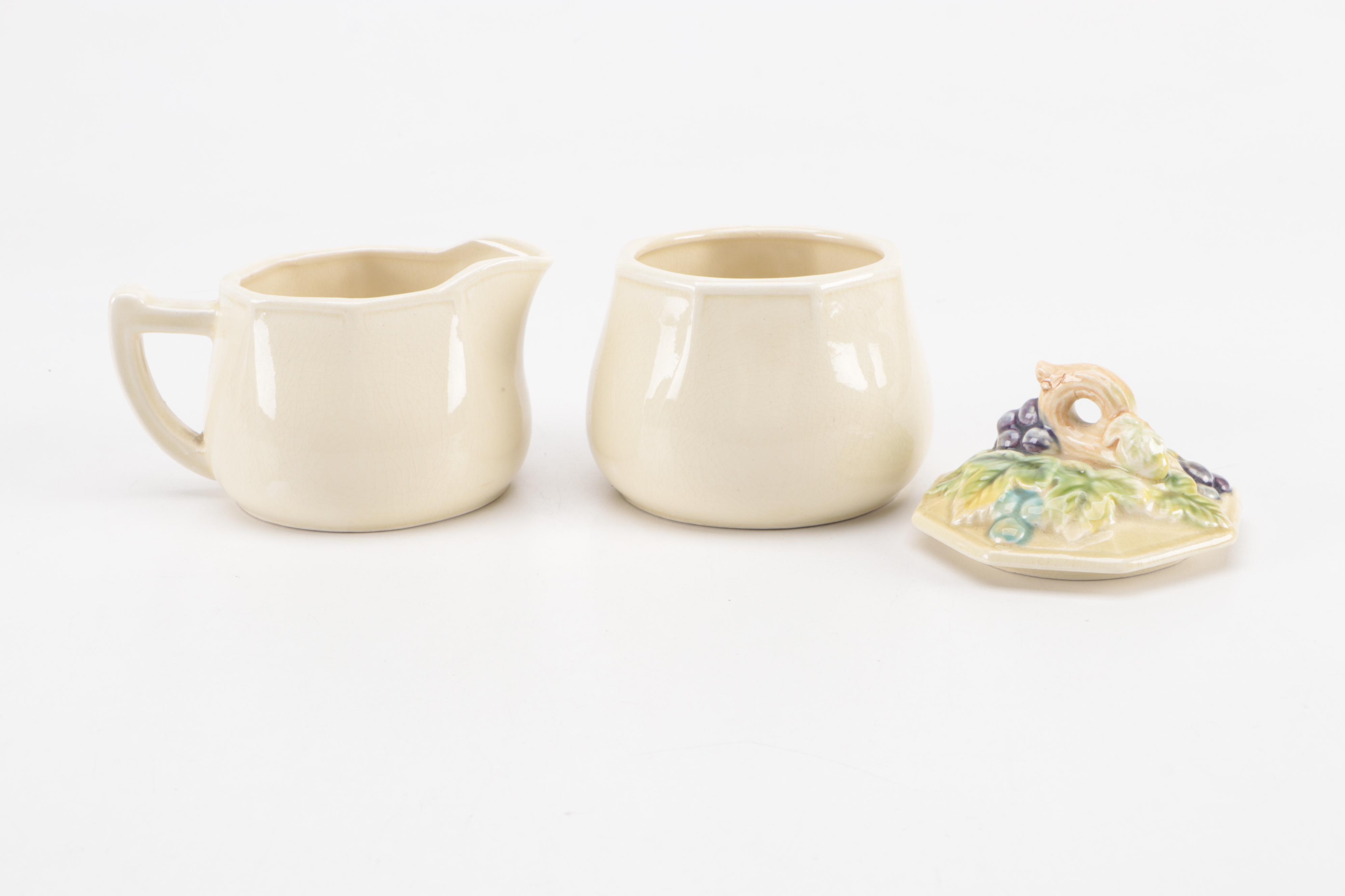 Barbotine Style Majolica Vase with Other Tableware, 20th Century