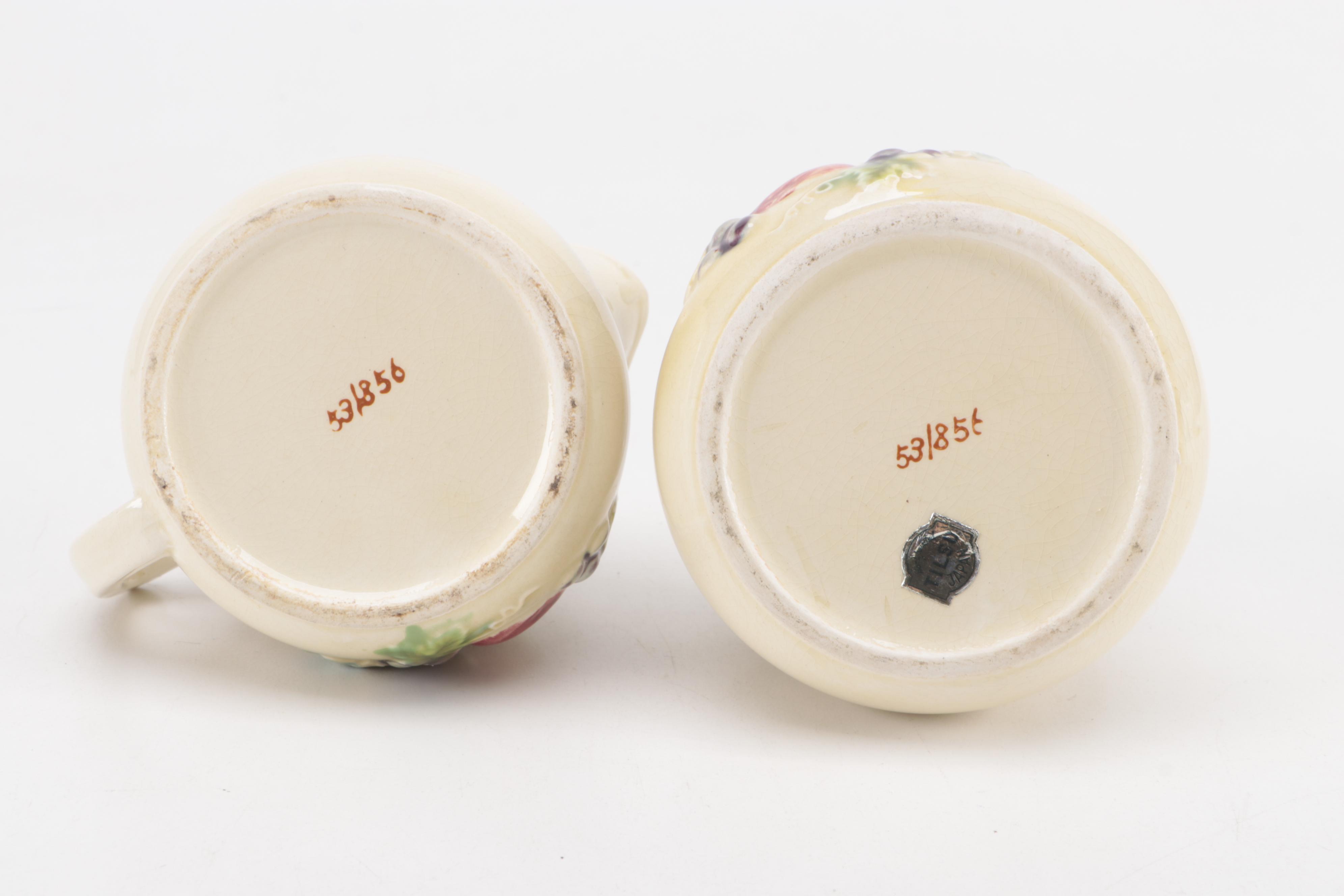 Barbotine Style Majolica Vase with Other Tableware, 20th Century