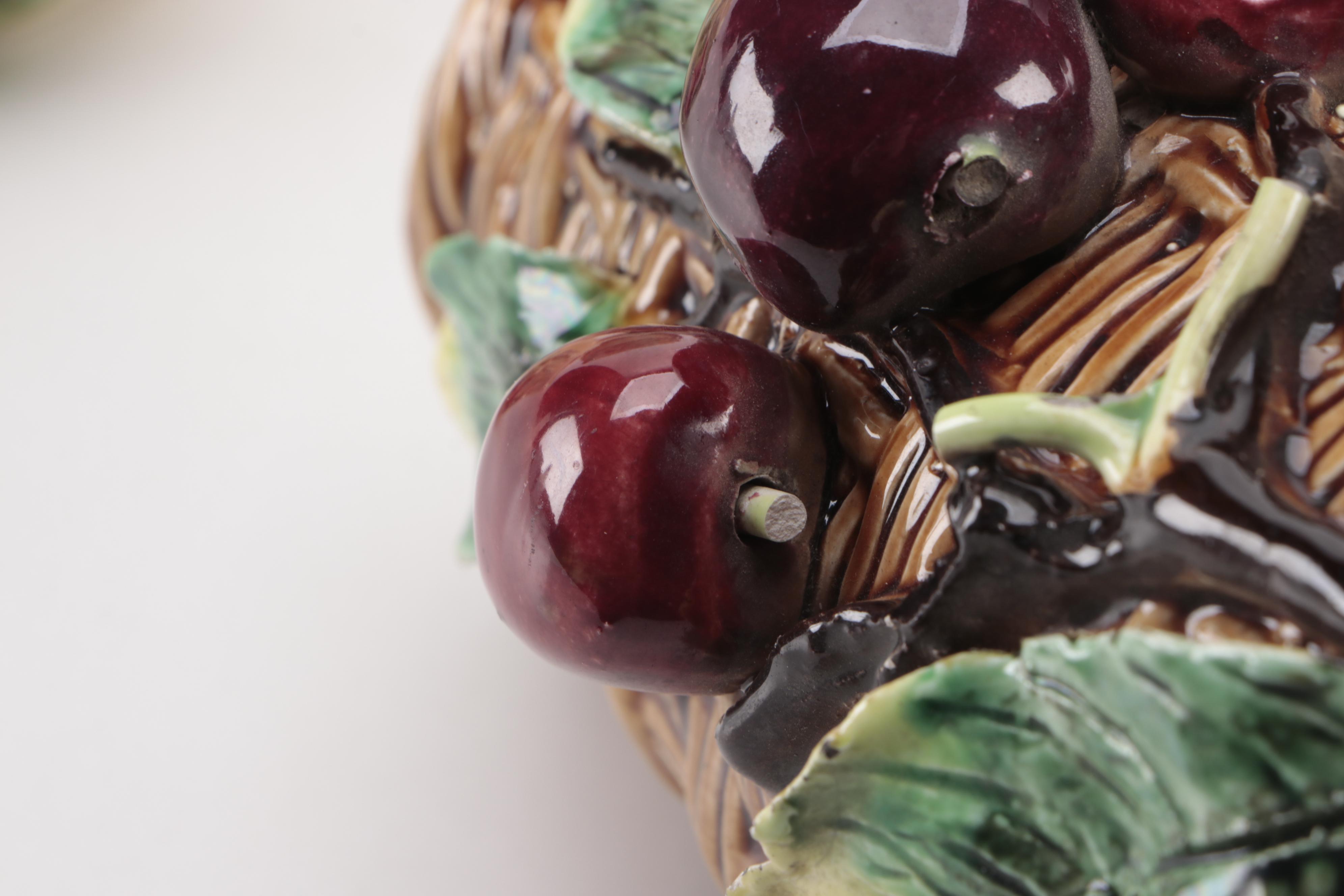 Barbotine Style Majolica Vase with Other Tableware, 20th Century