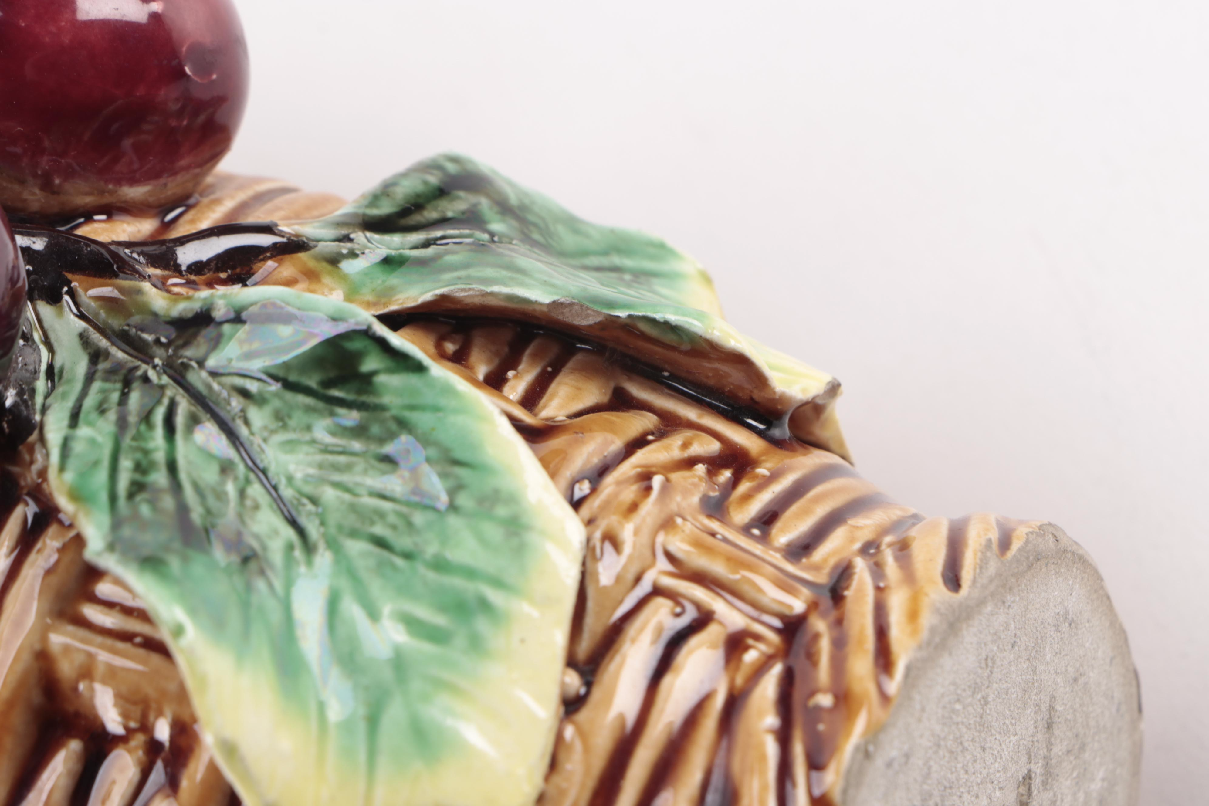 Barbotine Style Majolica Vase with Other Tableware, 20th Century