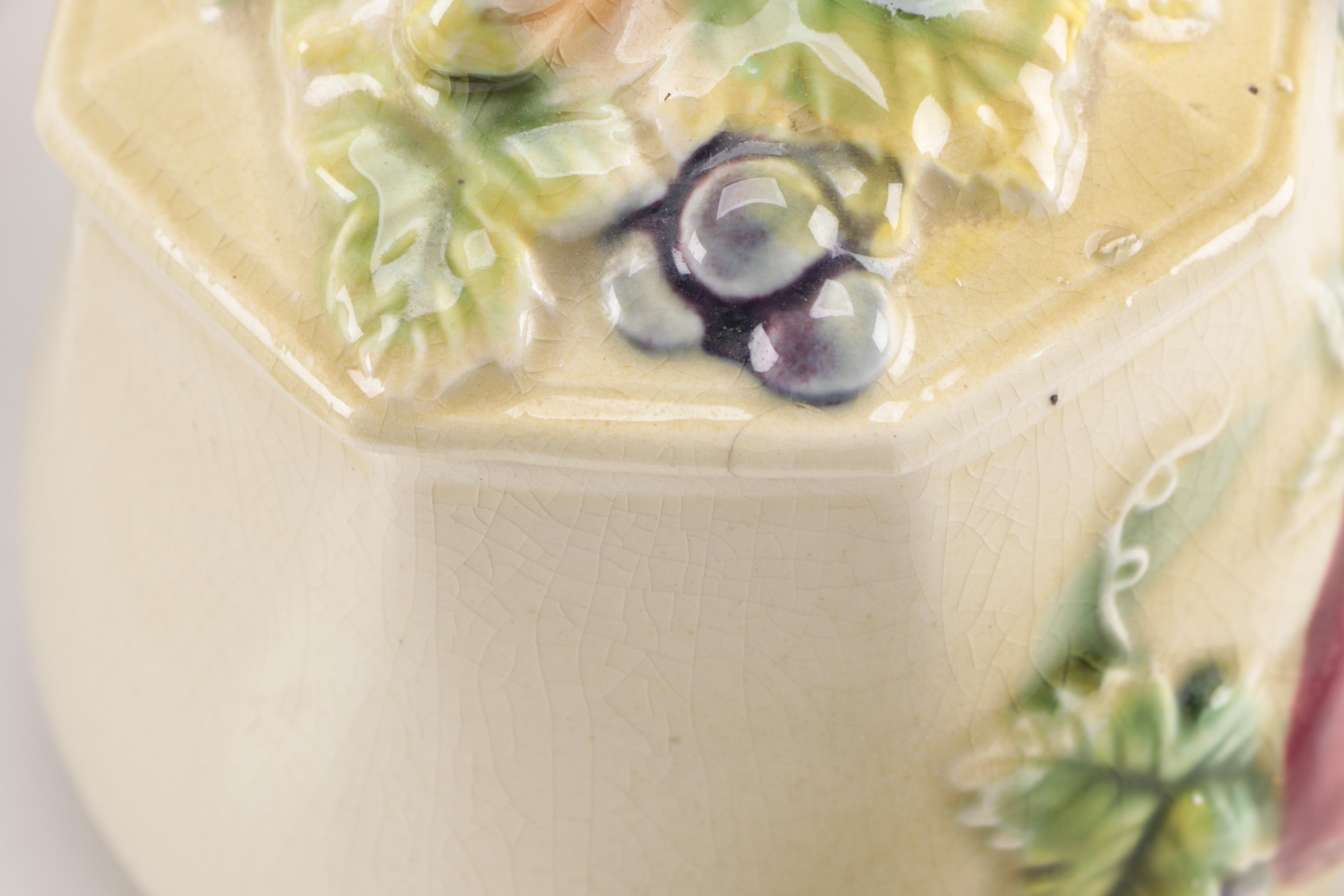 Barbotine Style Majolica Vase with Other Tableware, 20th Century