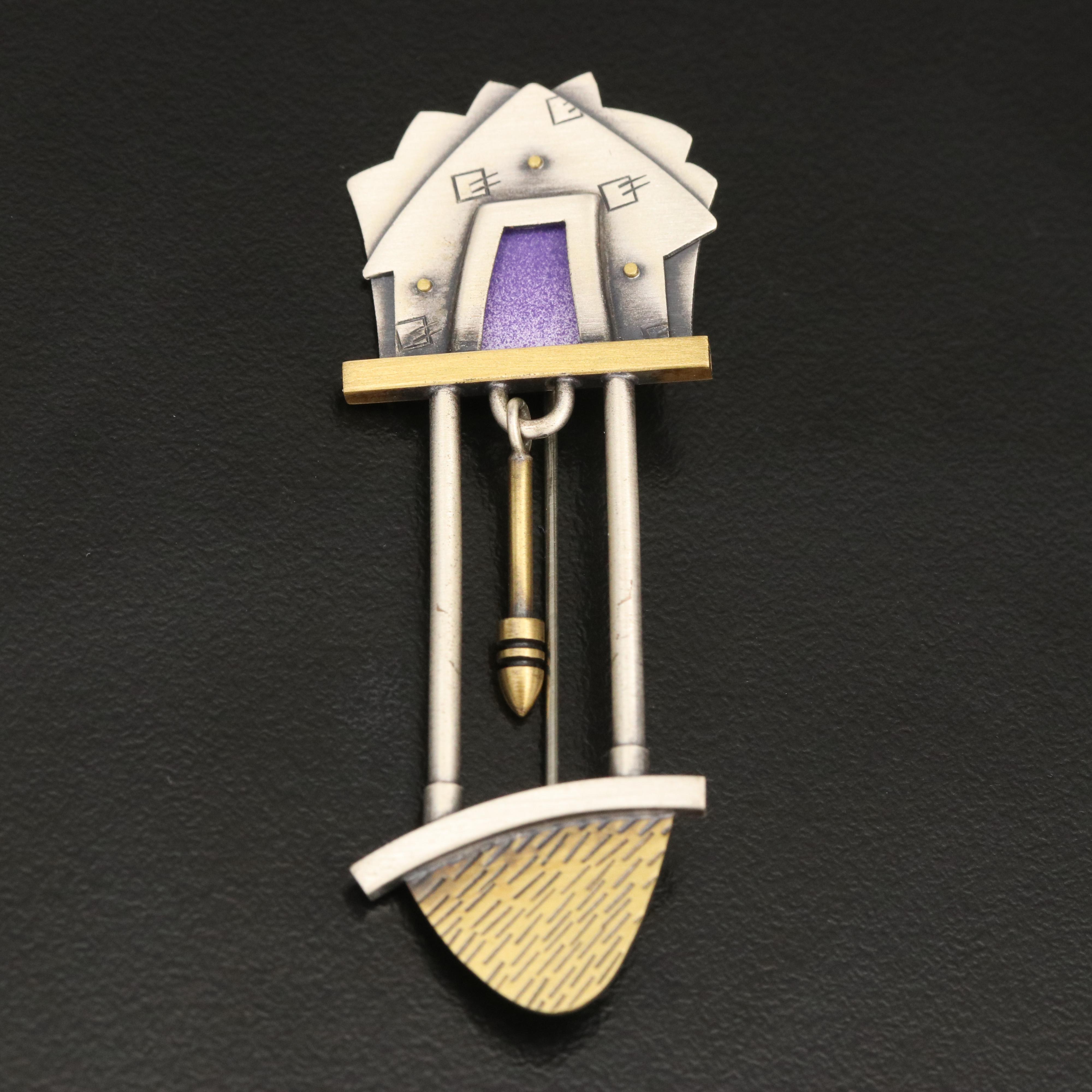 Susan Mahlstedt Studio Postmodern Clock Brooch