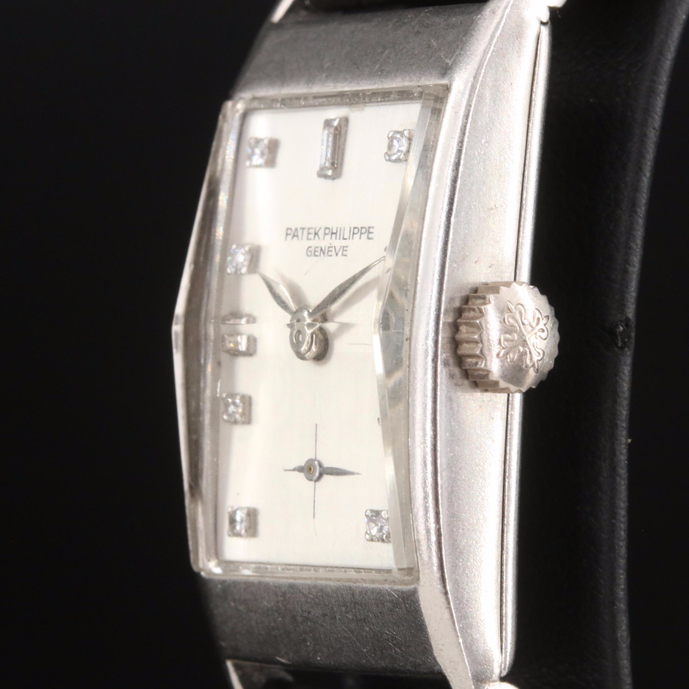 Platinum Vintage Patek Philippe Tank Style Diamond Watch