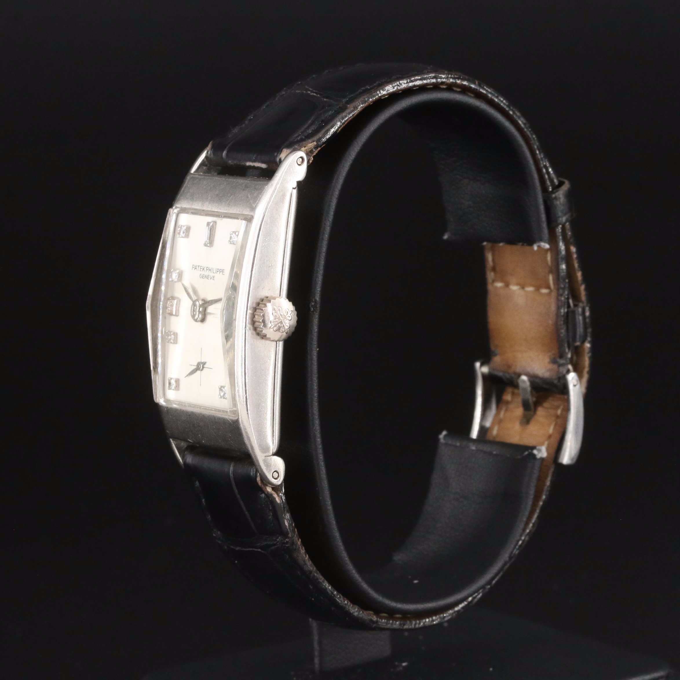 Platinum Vintage Patek Philippe Tank Style Diamond Watch