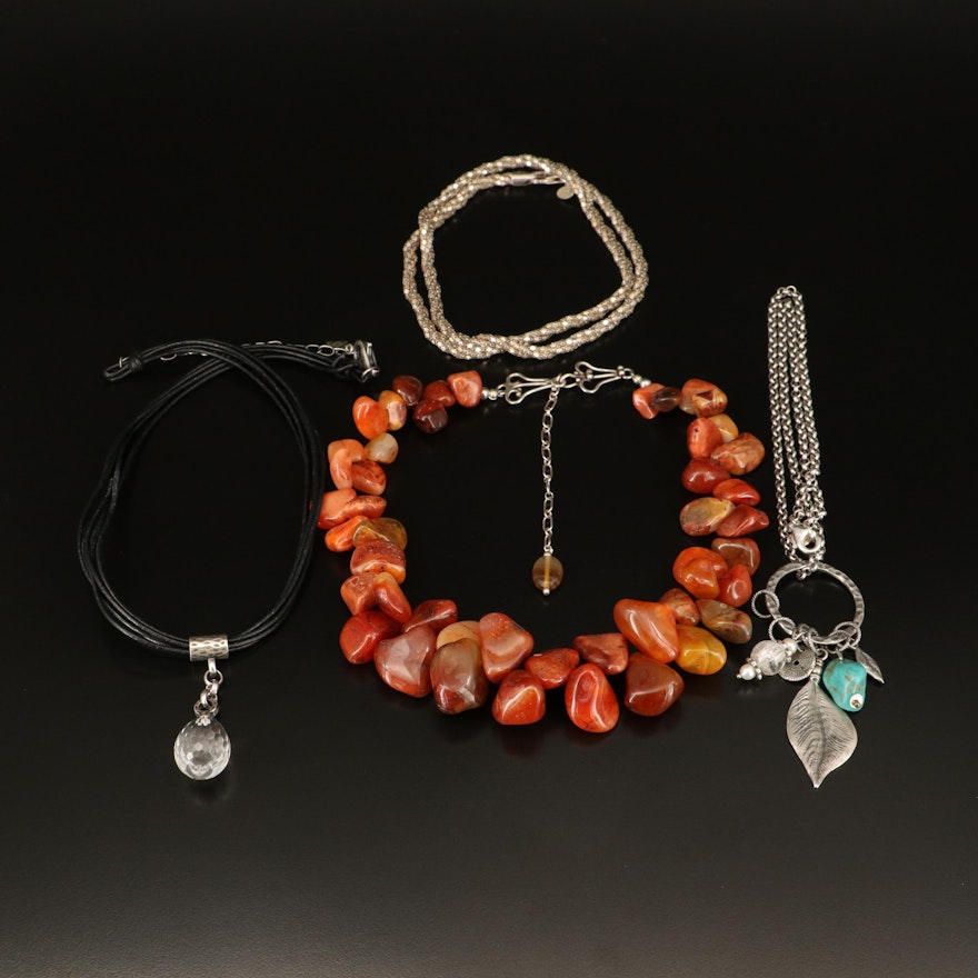 Sterling, Agate, Rock Crystal Quartz and Turquoise Necklace Featuring Silpada