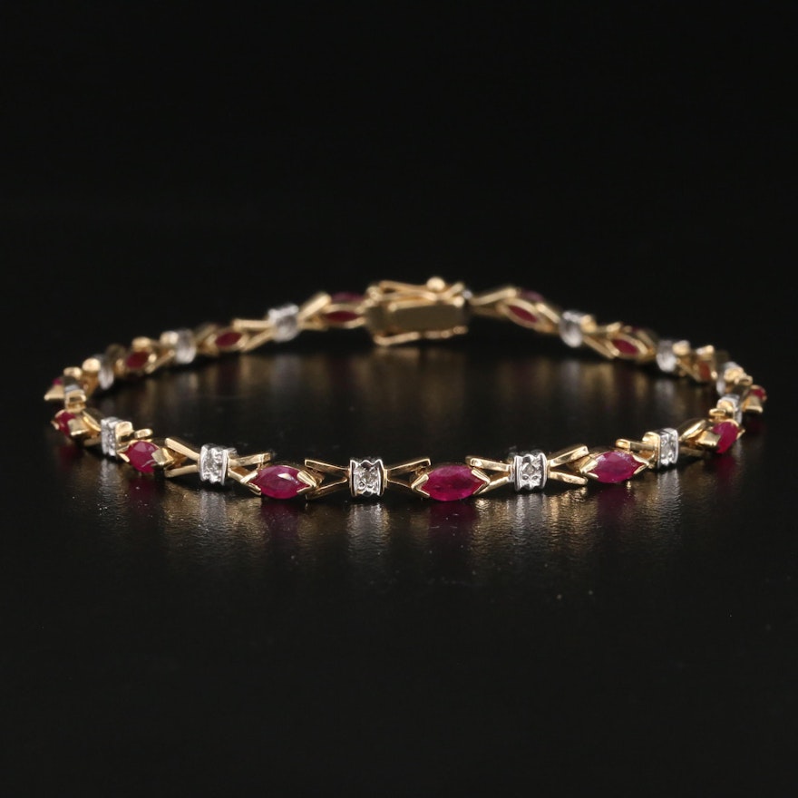 14K Ruby and Diamond Link Bracelet