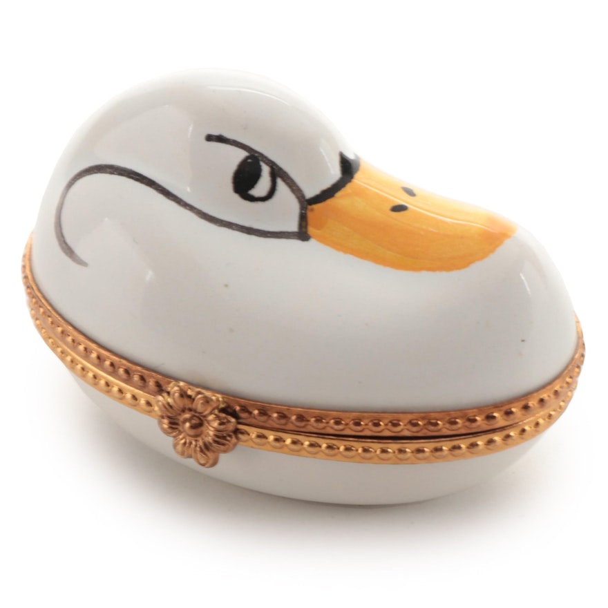 Rochard Hand-Painted Duck Limoges Porcelain Trinket Box