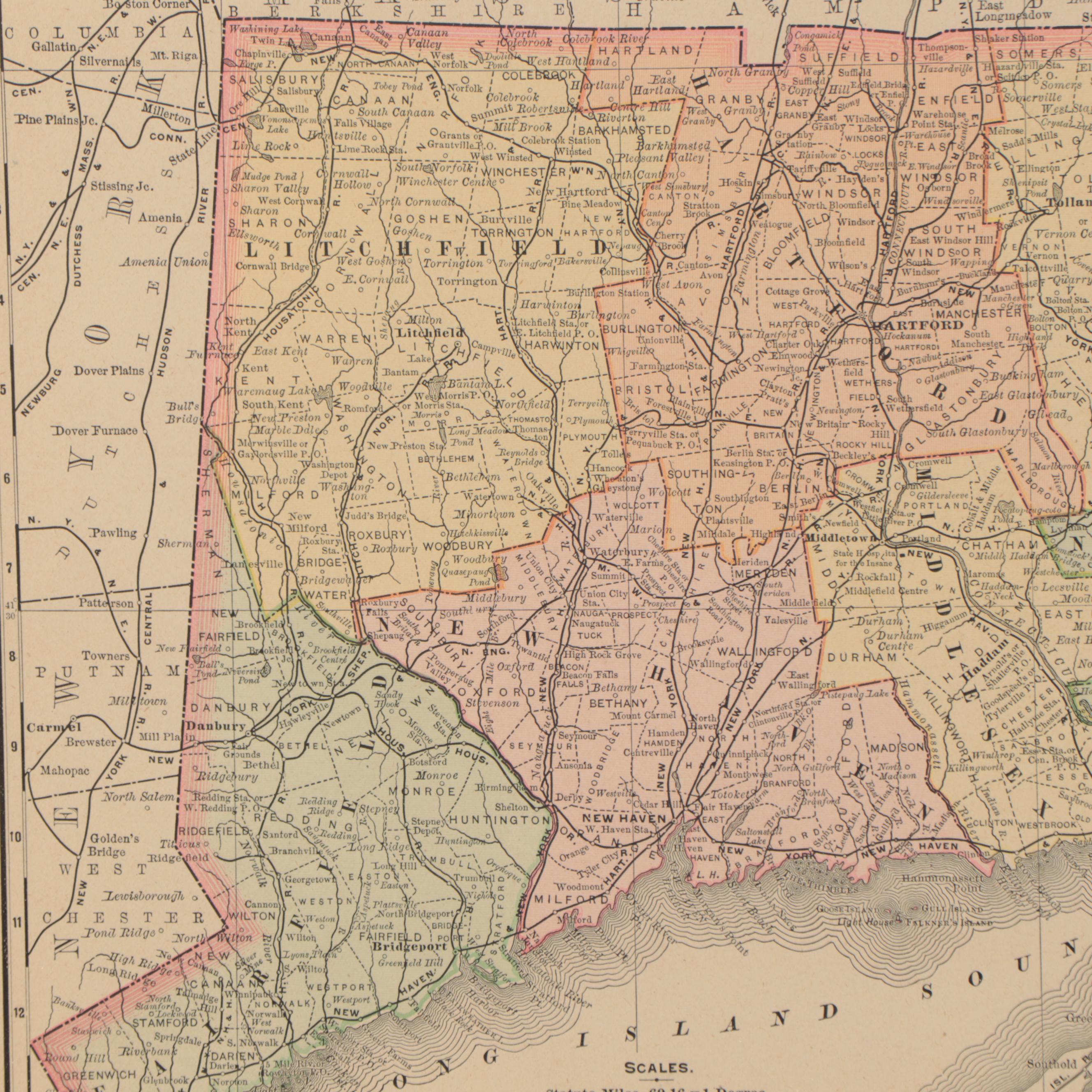 Rand, McNally & Co. Wax Engraving Map of Connecticut, circa 1890