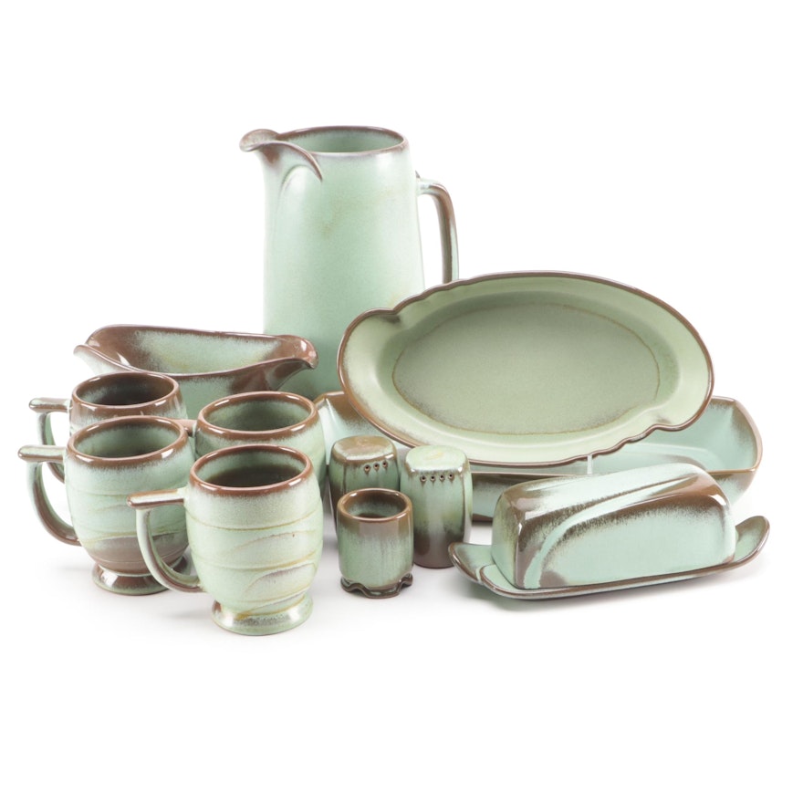 Frankoma Pottery "Westwind" Prairie Green Tableware, Mid to Late 20th Century