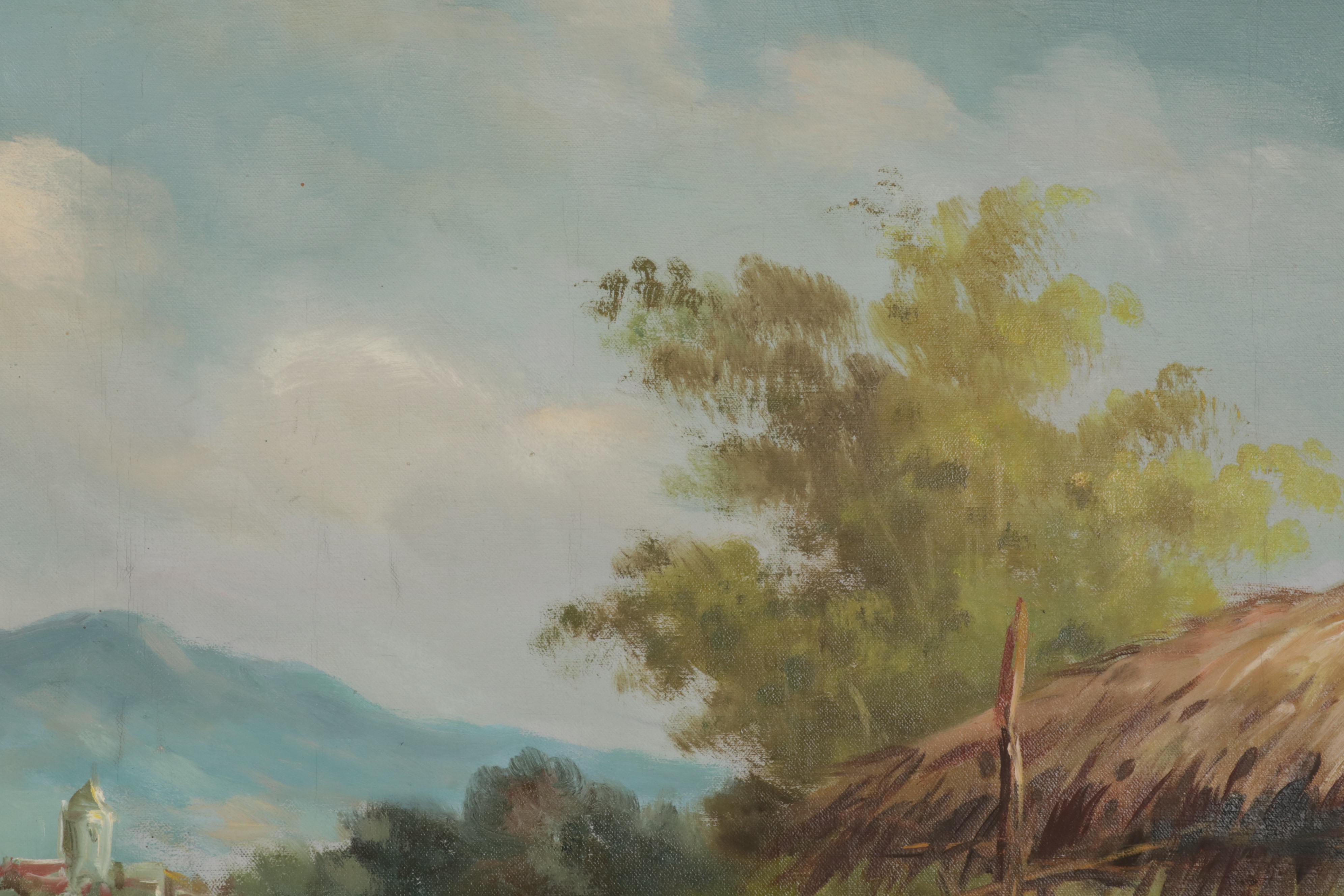 Landscape Oil Painting of Farmers Harvesting Crops, 1984