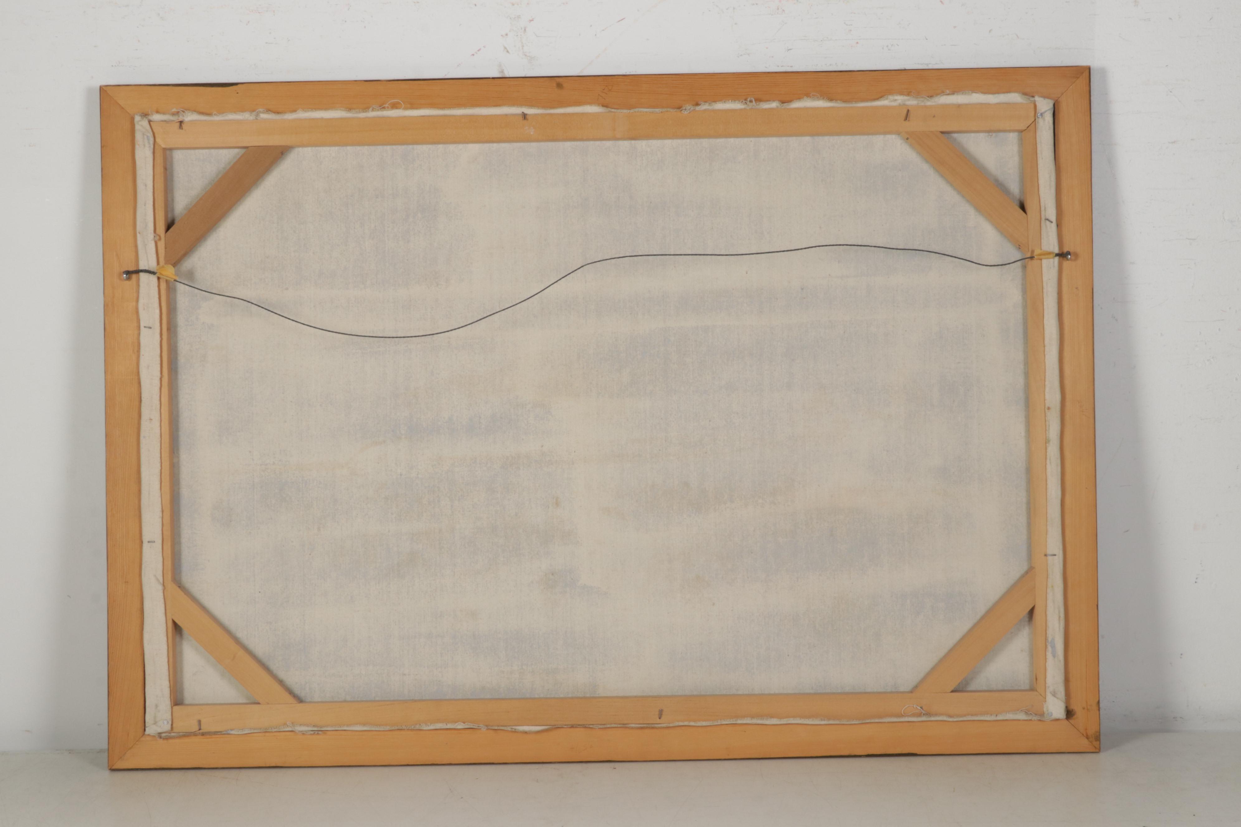 Landscape Oil Painting of Farmers Harvesting Crops, 1984