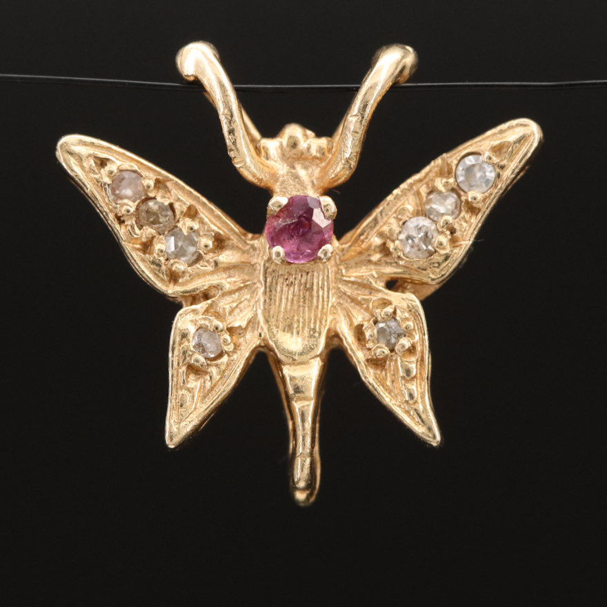 14K Ruby and Diamond Butterfly Pendant