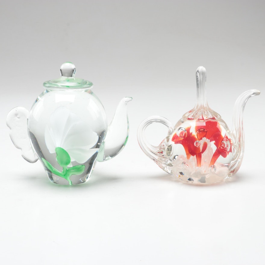 St. Clair and Other Teapot Shaped Art Glass Paperweights