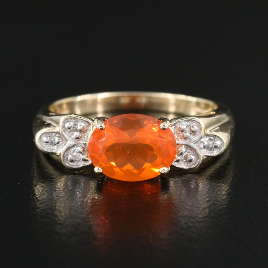 10K Fire Opal and Diamond Ring