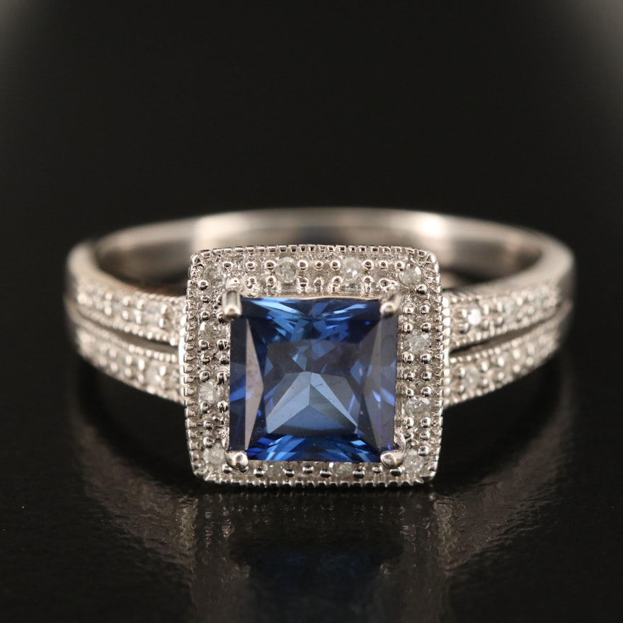 10K Sapphire and Diamond Ring with Milgrain Detail