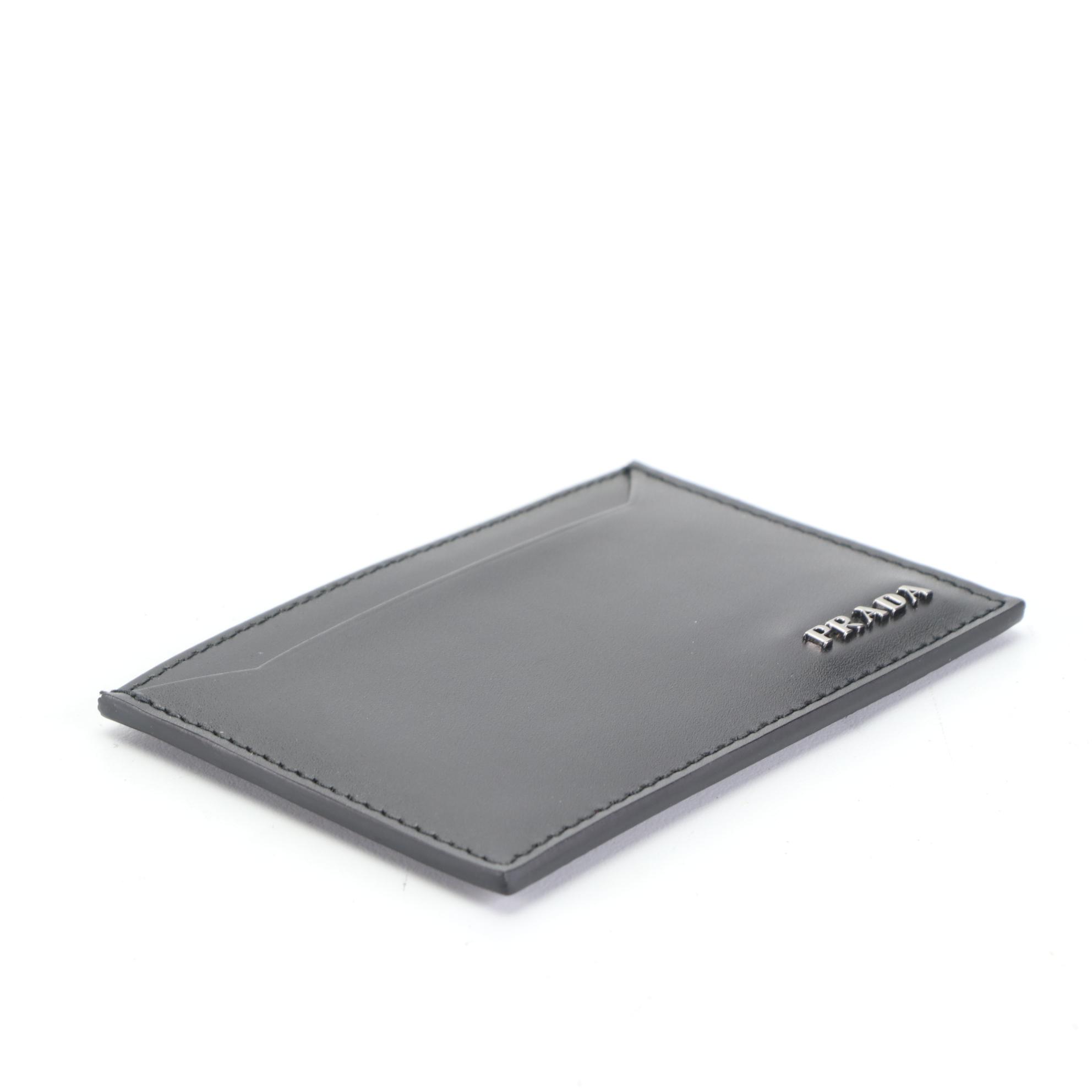 Prada Card Holder in Black Calfskin Leather with Box