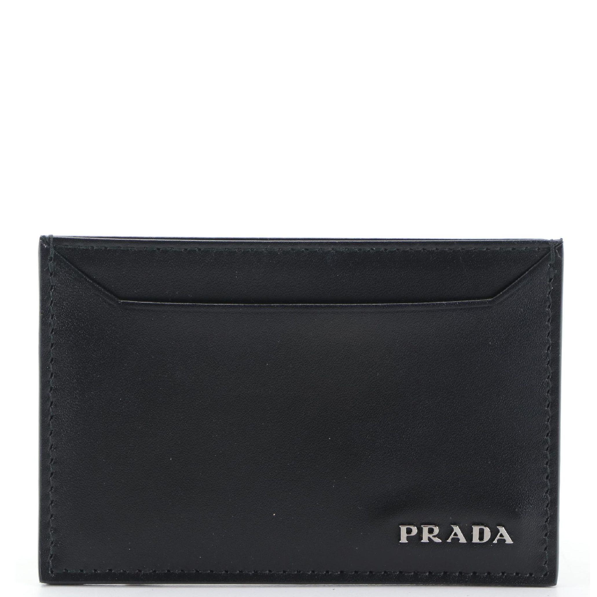 Prada Card Holder in Black Calfskin Leather with Box
