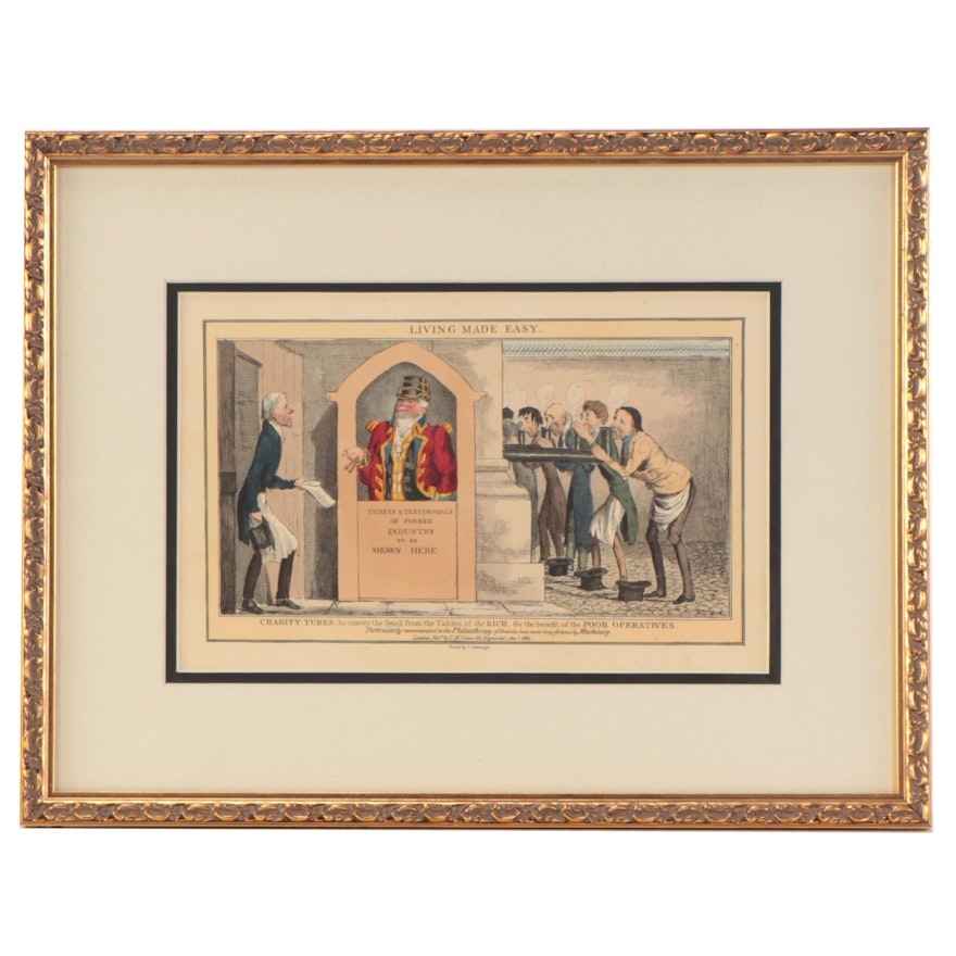 Hand-Colored Lithograph After Robert Seymour of Living Made Easy