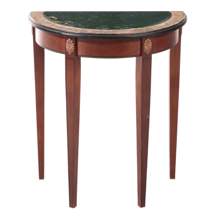 Hepplewhite Style Demilune Side Table with Faux-Malachite Top