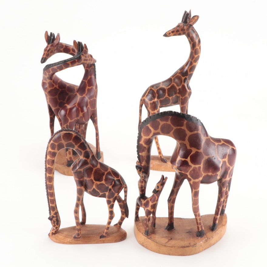 Hand-Carved Kenyan Giraffe Wooden Figurines