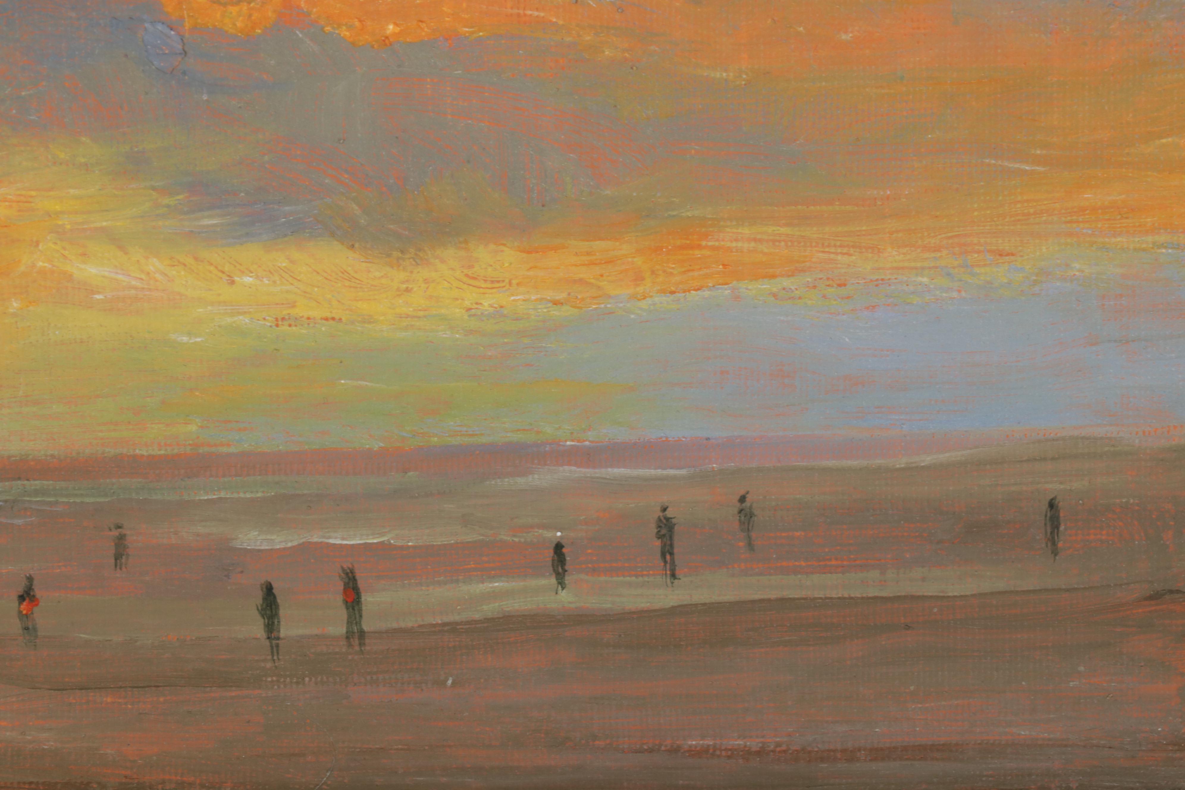 Sulmaz Radvand Seascape Oil Painting of Distant Figures on Coastal Beach, 2022