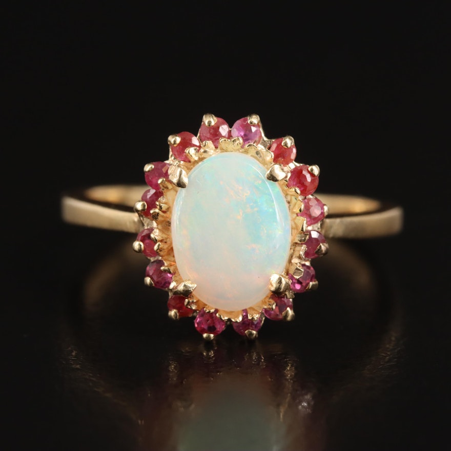 14K Opal and Ruby Ring