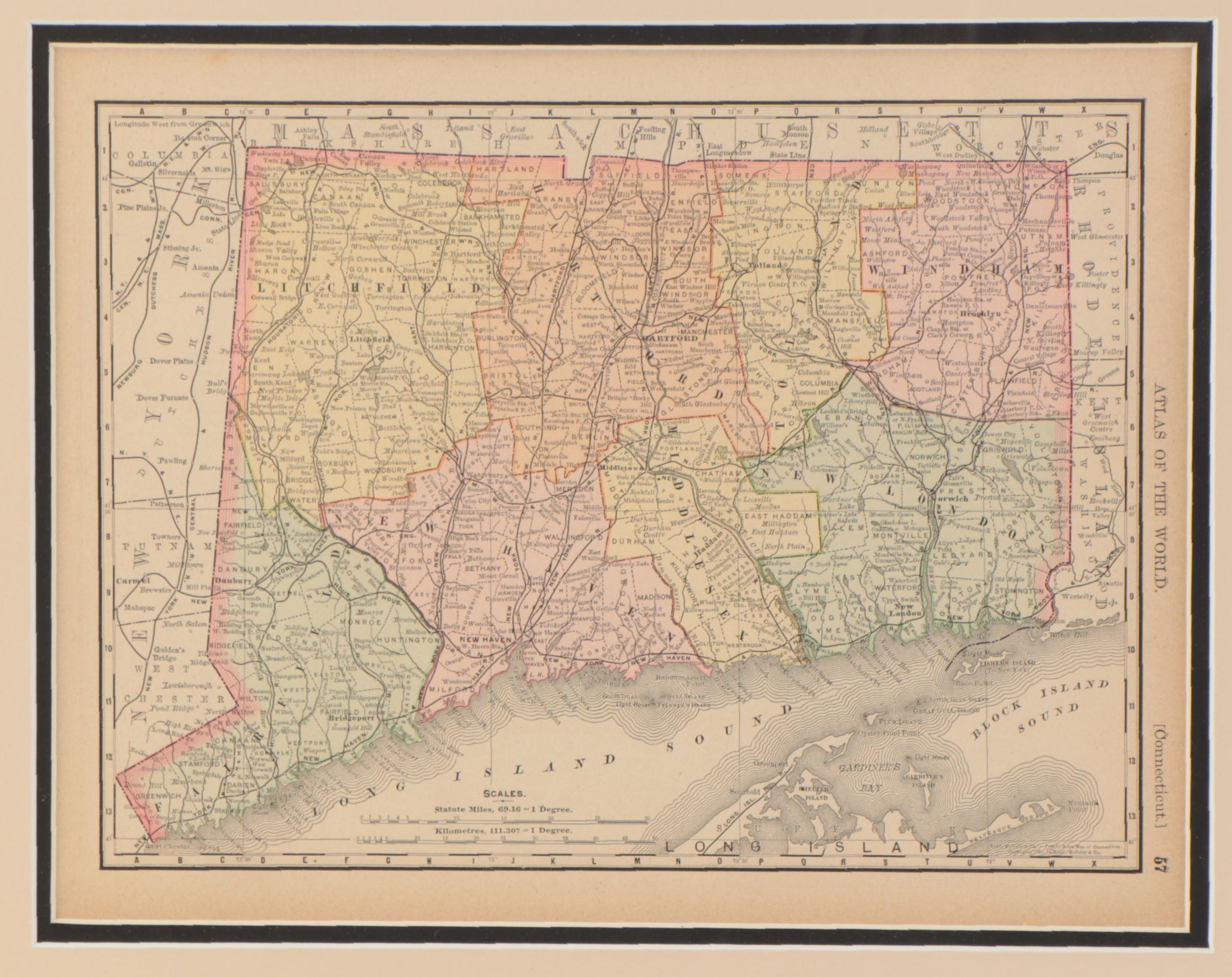 Rand, McNally & Co. Wax Engraving Map of Connecticut, circa 1890