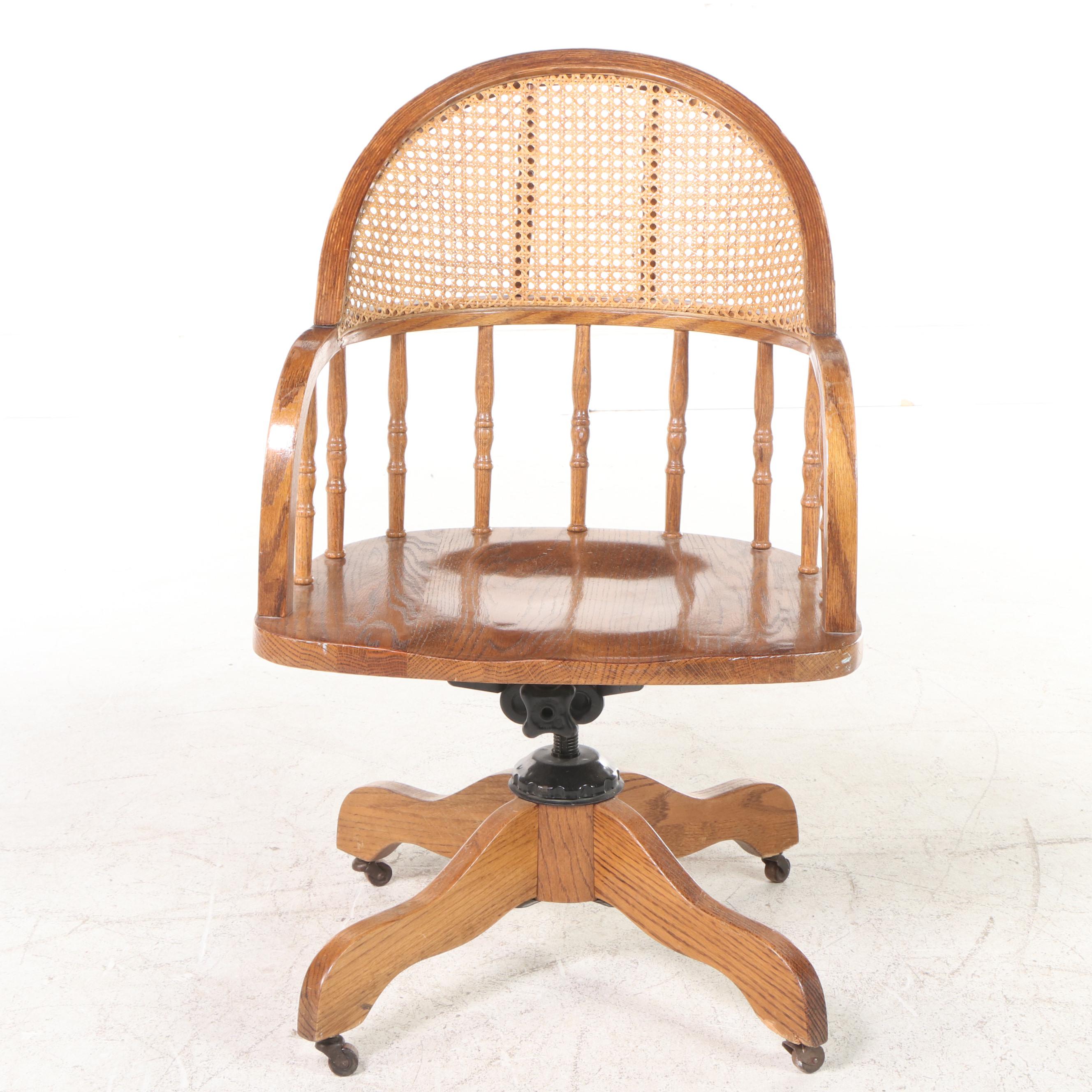 OakMaster Swivel Desk Chair with Caned Back