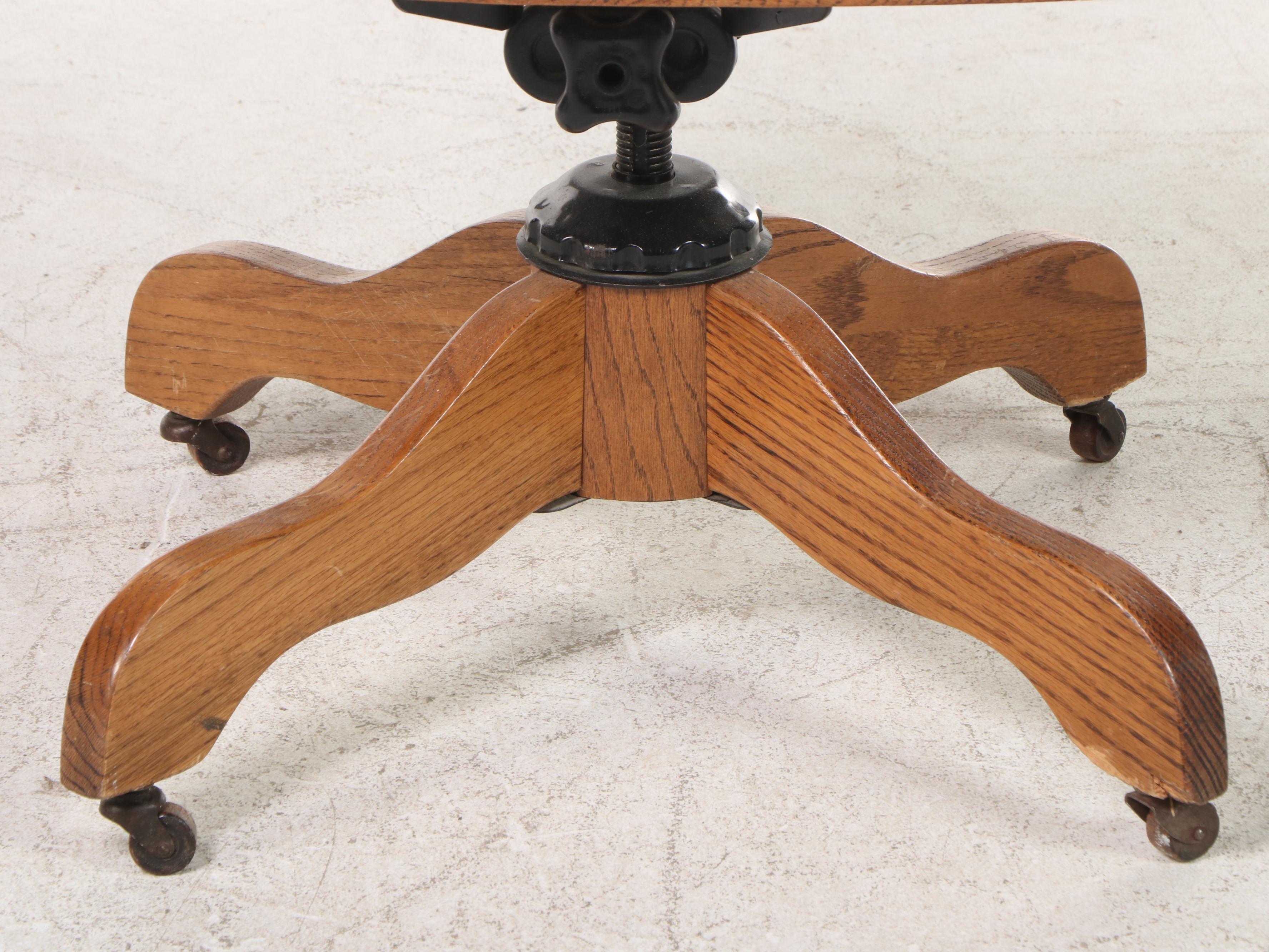 OakMaster Swivel Desk Chair with Caned Back