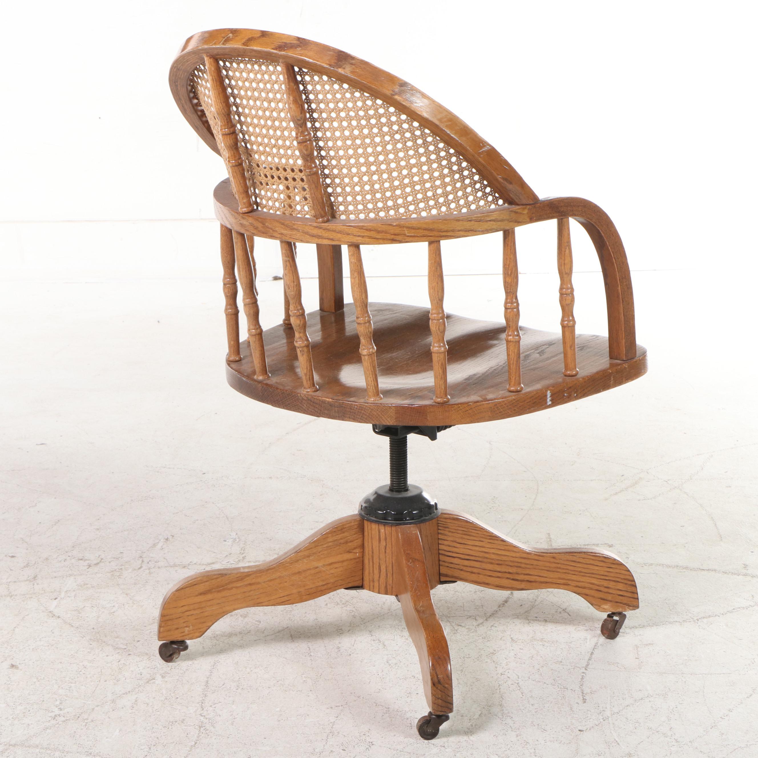 OakMaster Swivel Desk Chair with Caned Back