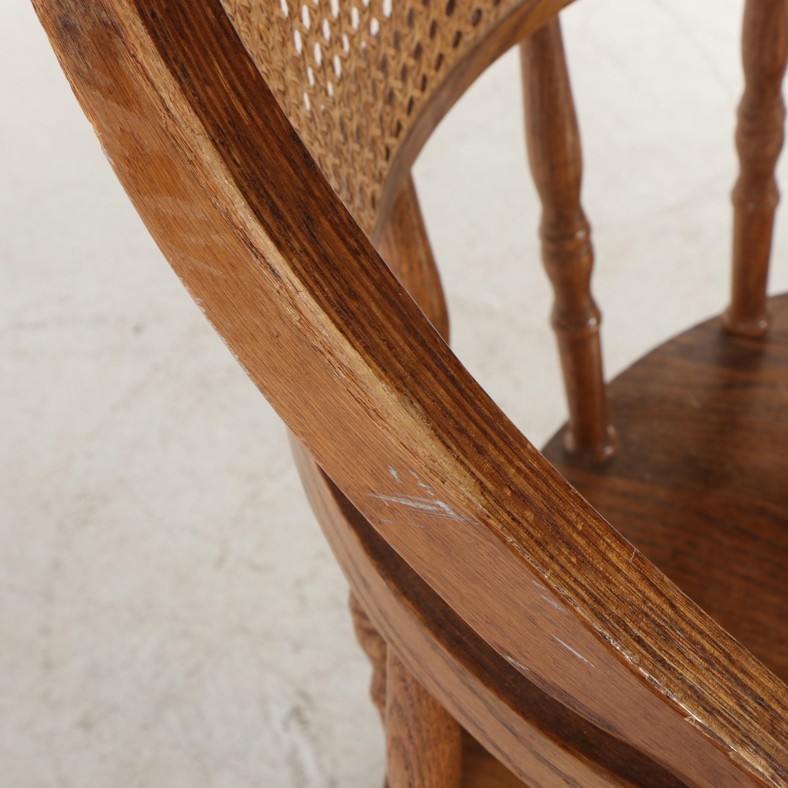 OakMaster Swivel Desk Chair with Caned Back