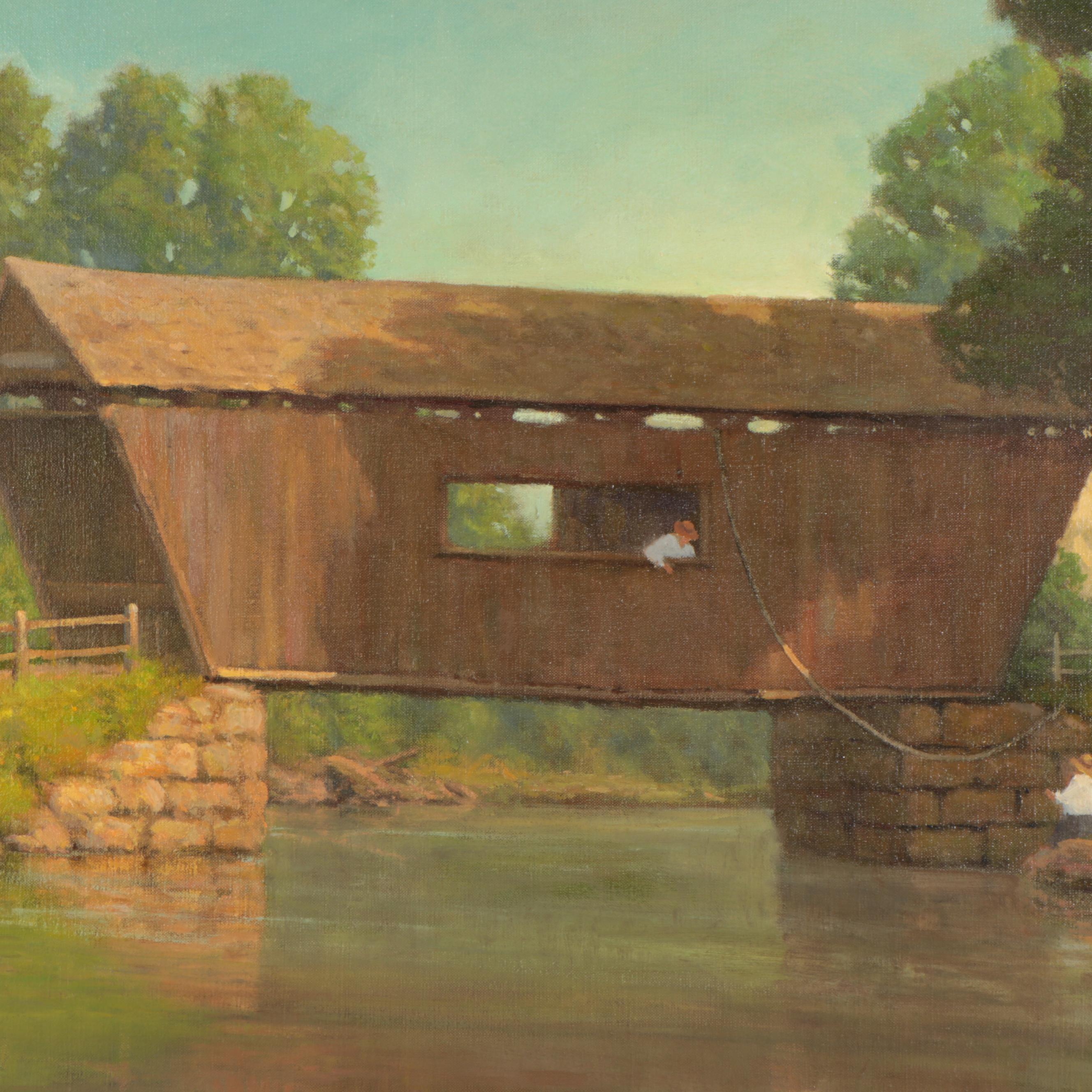 Douglas Flackman Oil Painting of a Covered Bridge