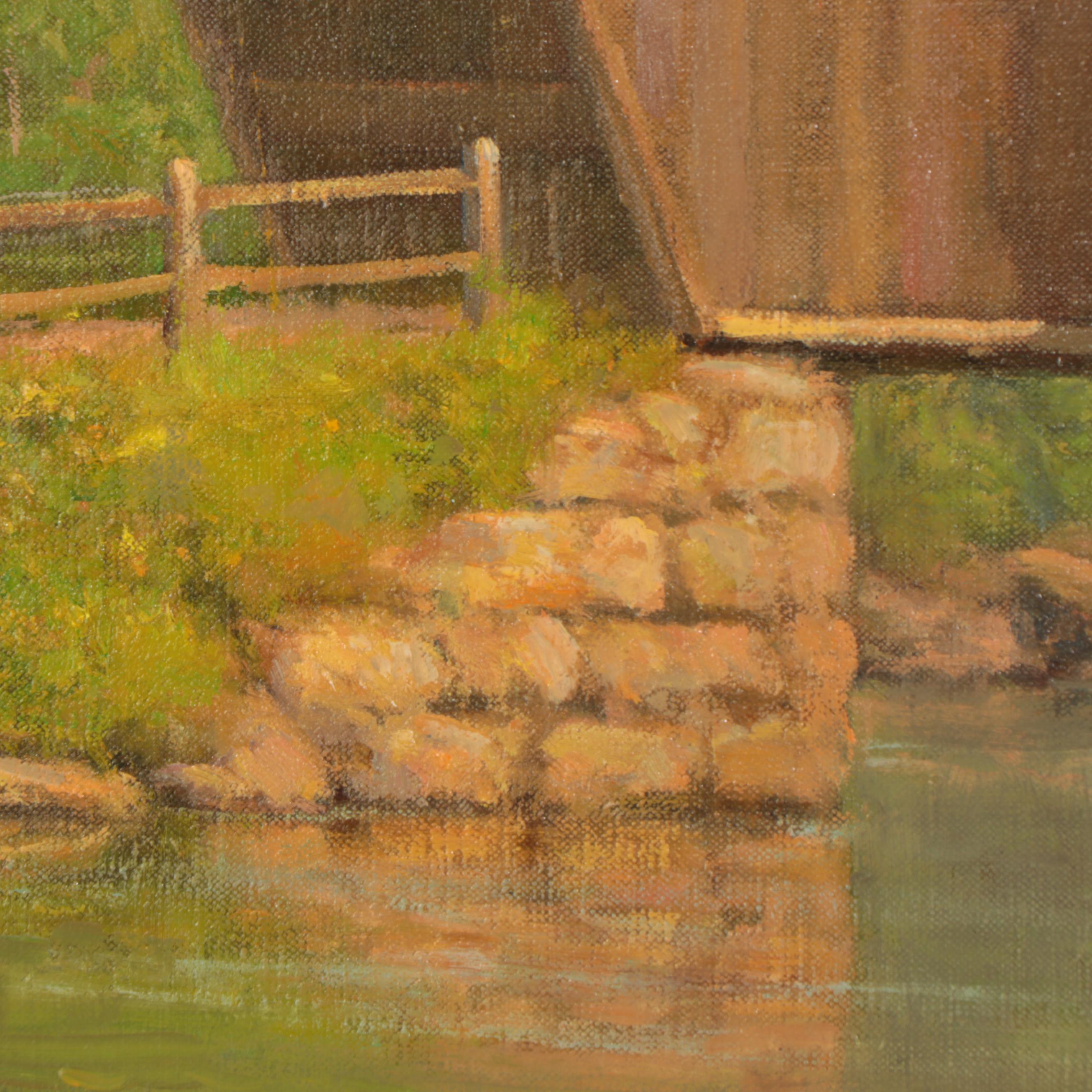 Douglas Flackman Oil Painting of a Covered Bridge