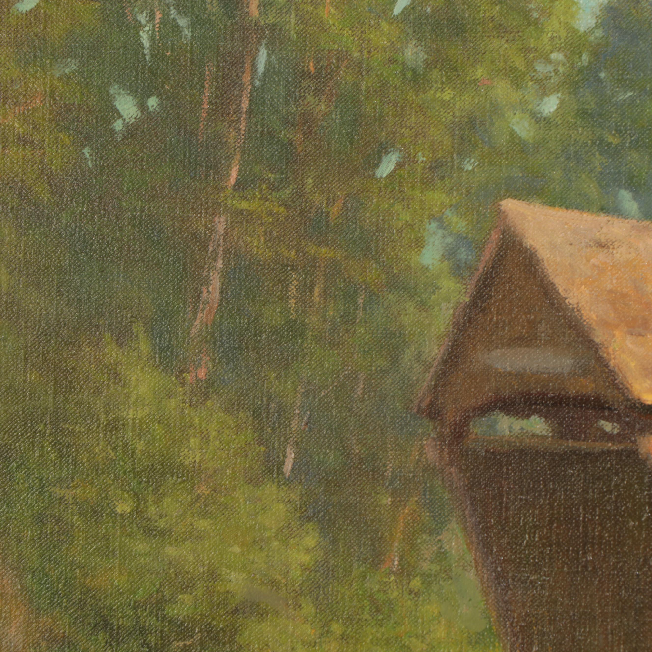 Douglas Flackman Oil Painting of a Covered Bridge