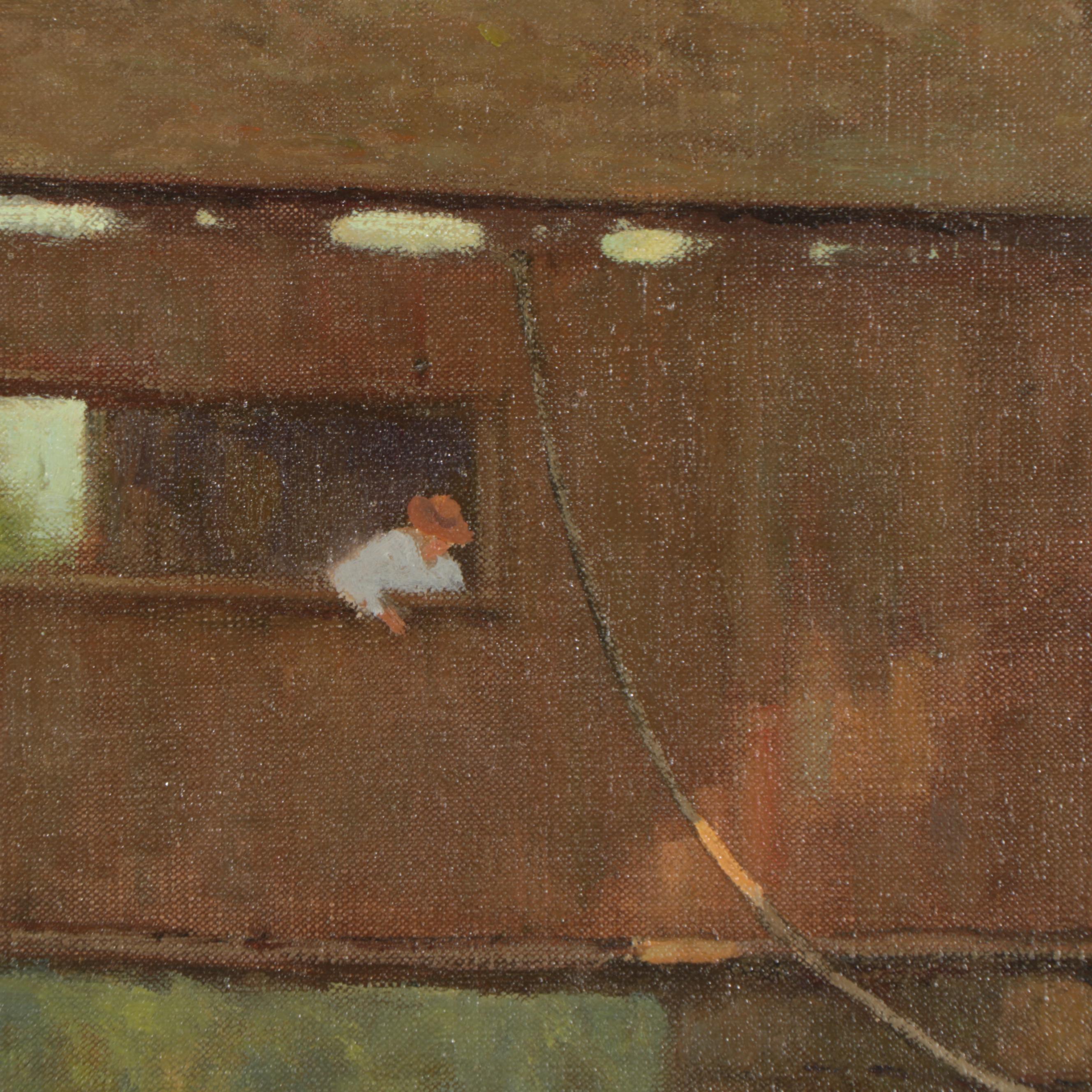 Douglas Flackman Oil Painting of a Covered Bridge