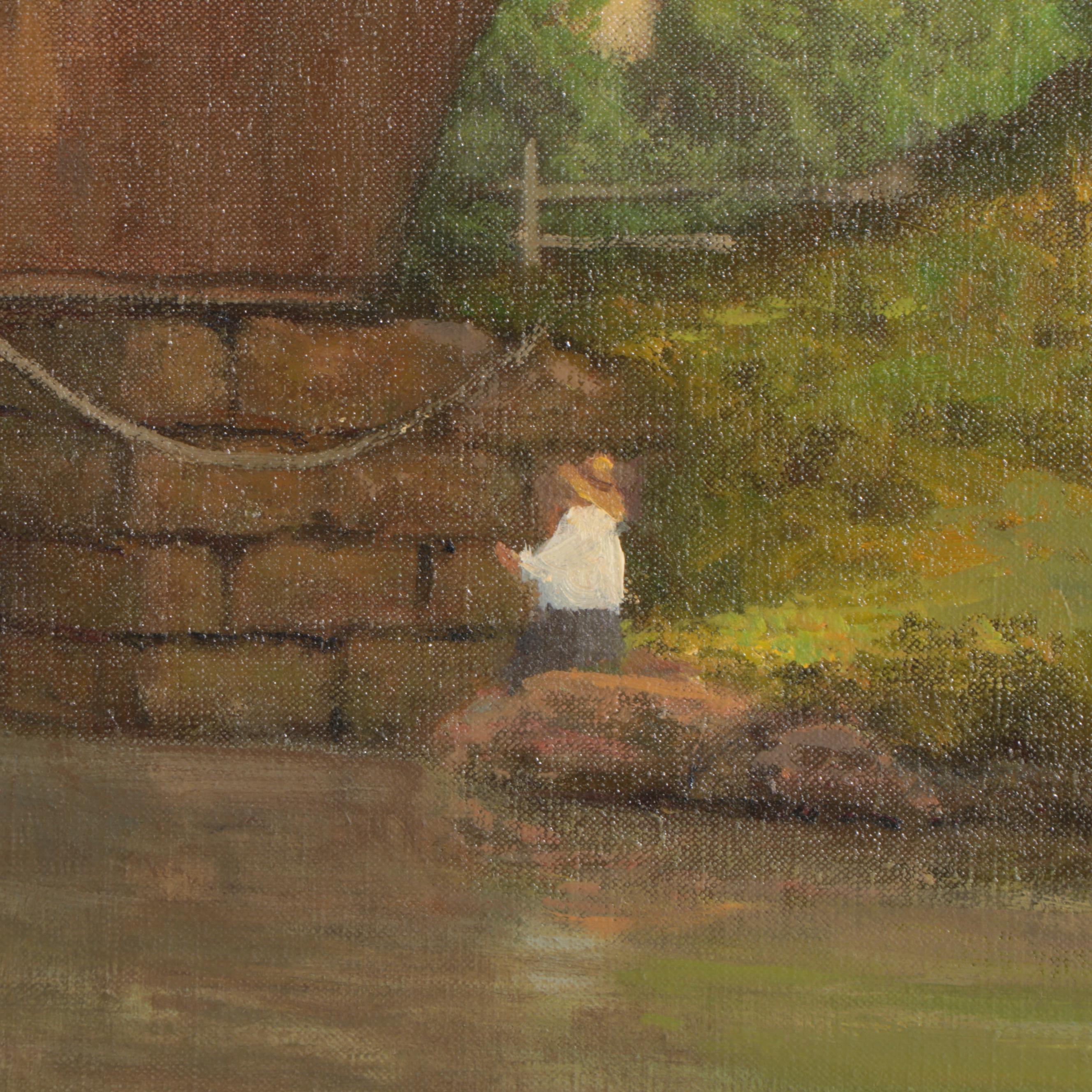 Douglas Flackman Oil Painting of a Covered Bridge