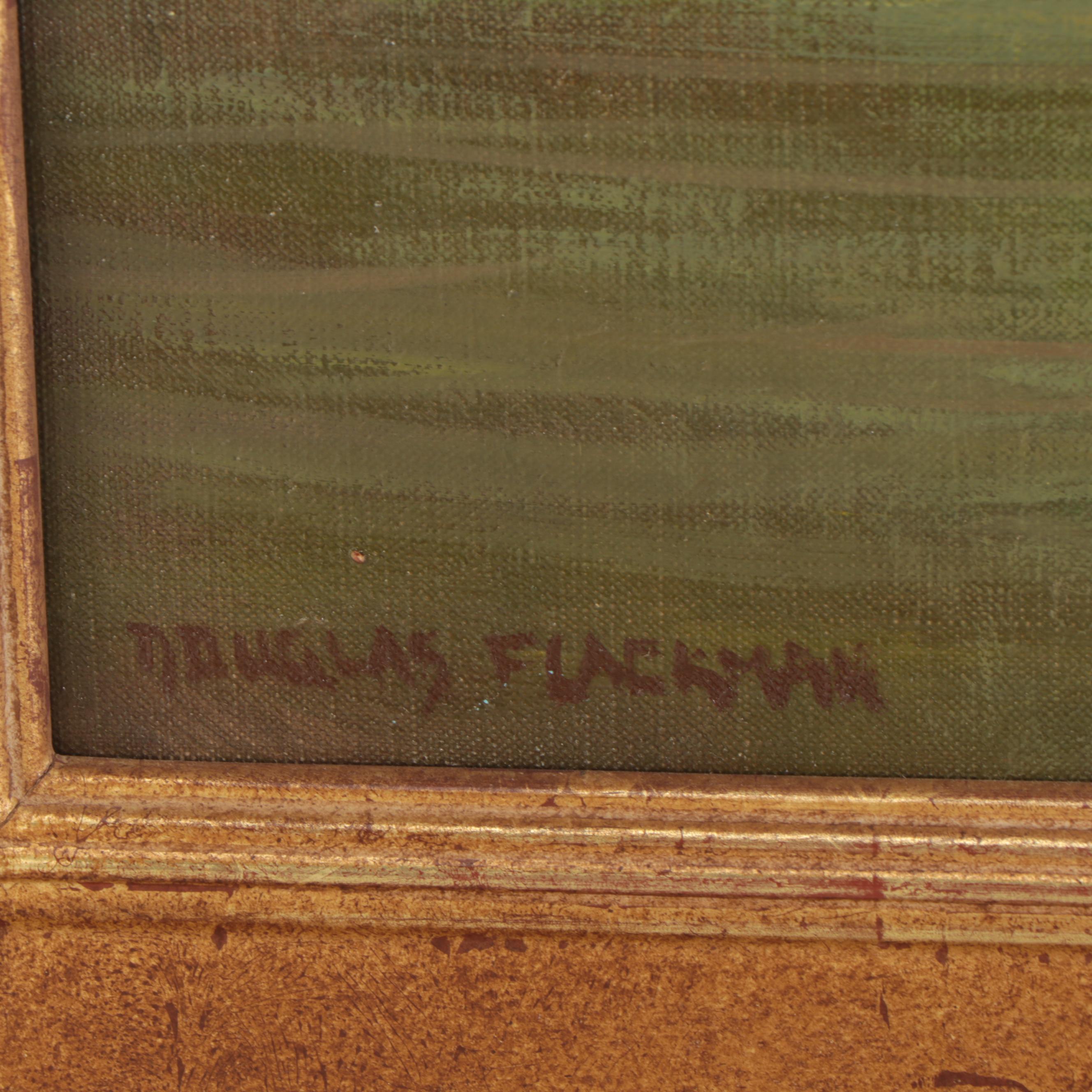 Douglas Flackman Oil Painting of a Covered Bridge