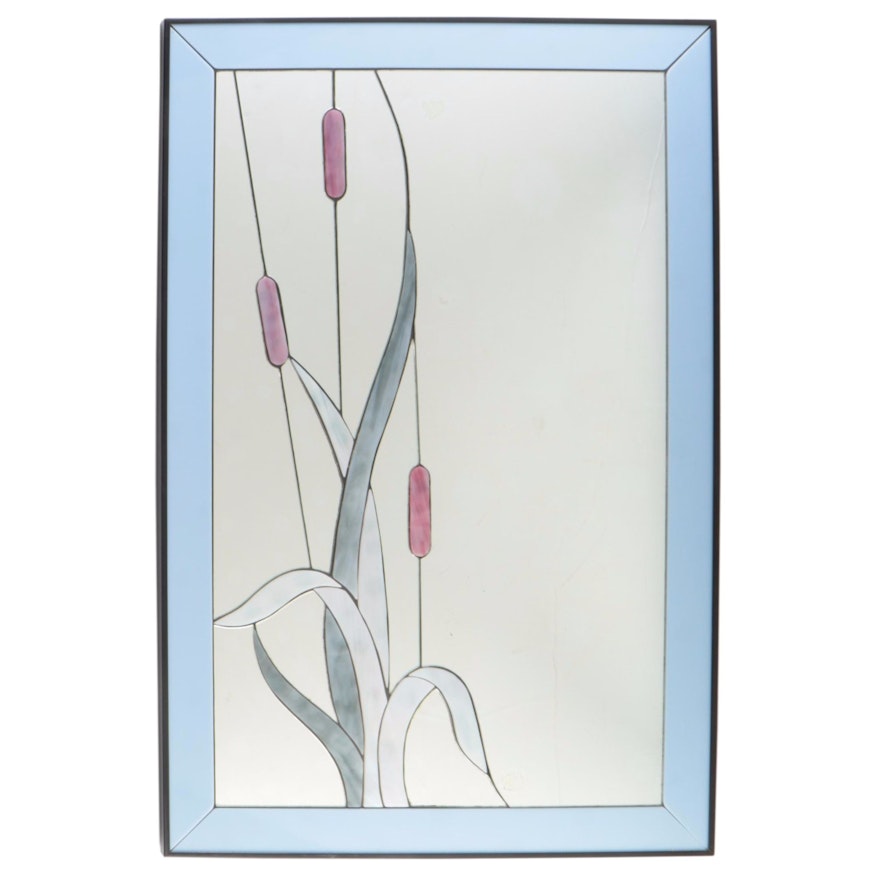 Slag Glass Mirror with Cattails