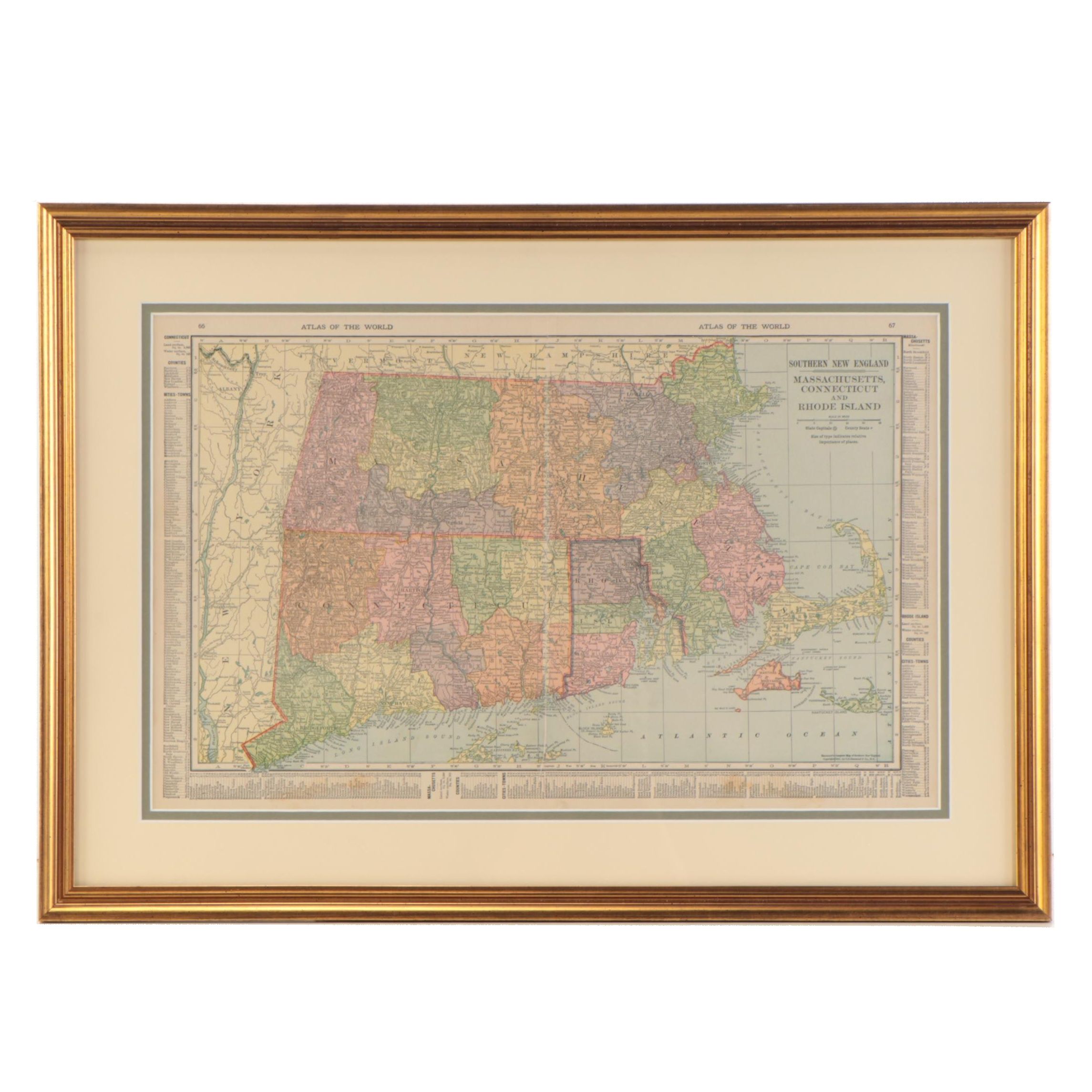 C. S. Hammond & Co. Wax Engraving Map of Southern New England, circa 1910