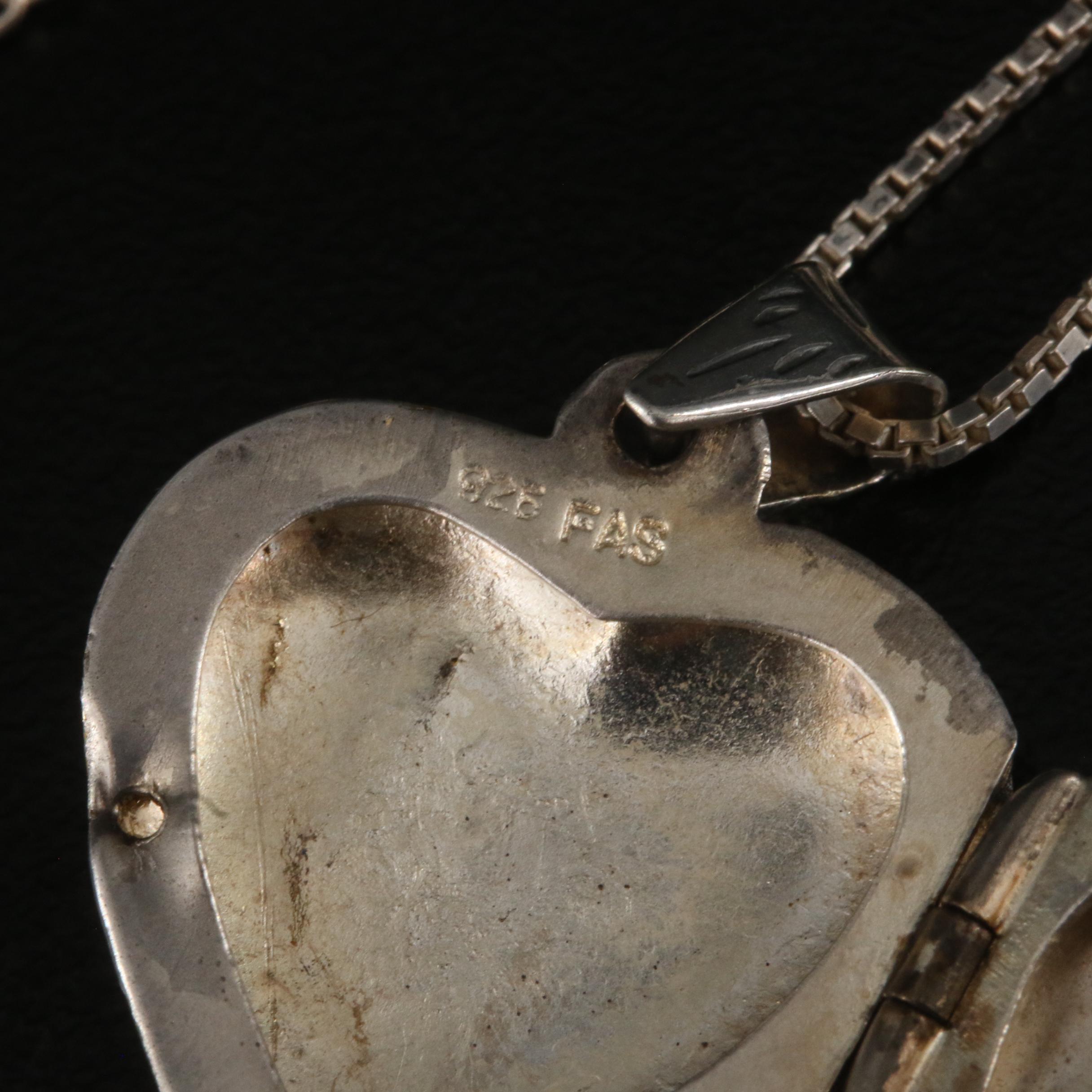 Sterling Heart Locket Necklace and Hinged Bangle