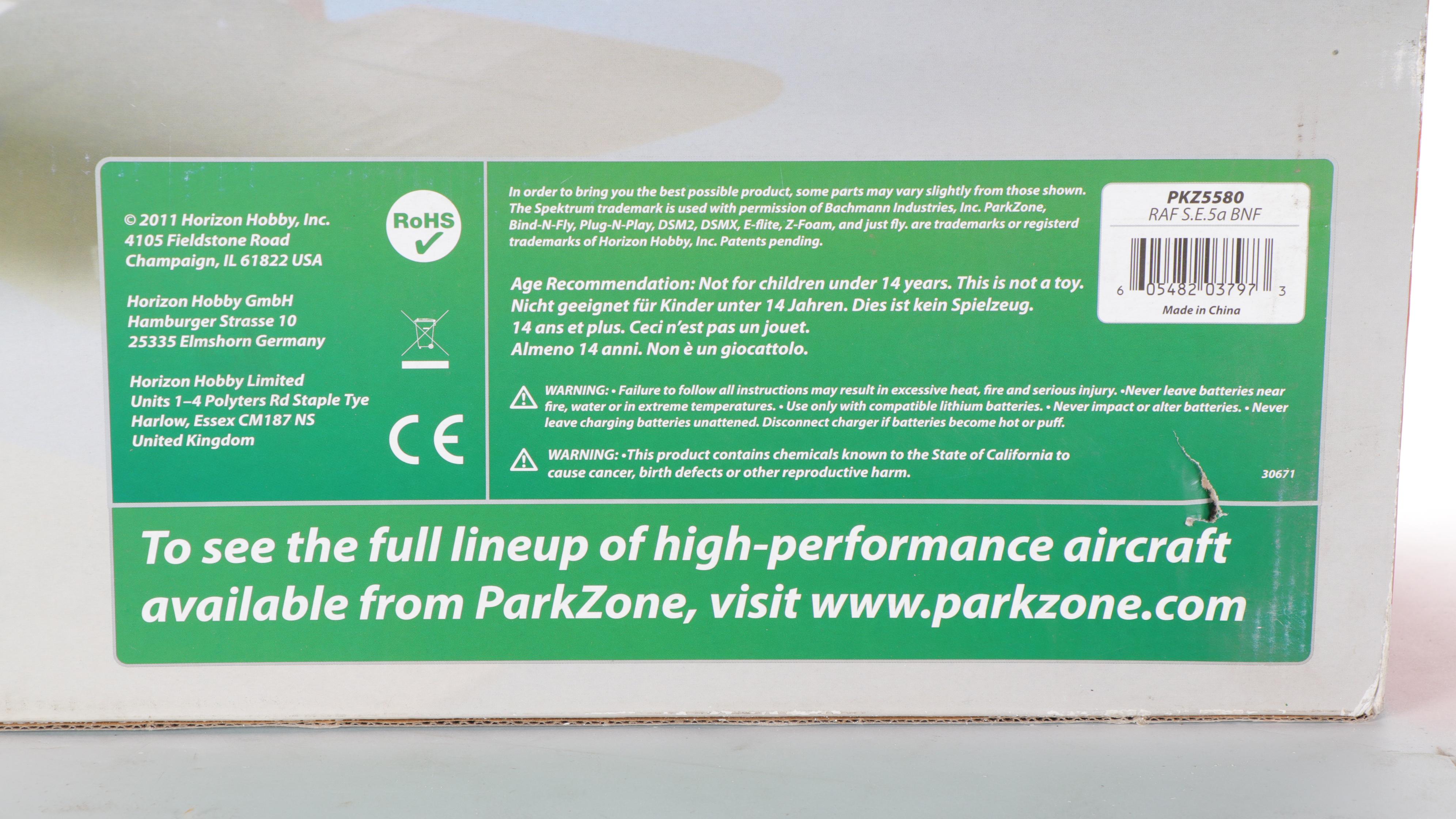 Parkzone Royal Aircraft Factory S.E.5A Electric Remote-Control Model Plane Kit