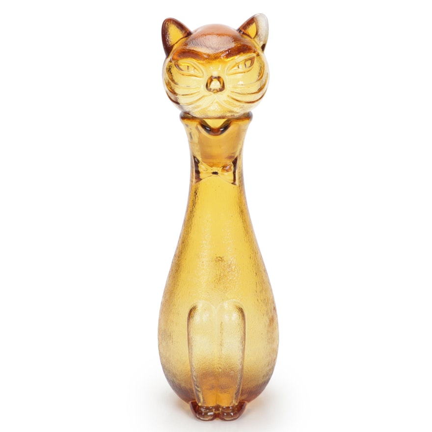Empoli Style Amber Glass Cat Decanter