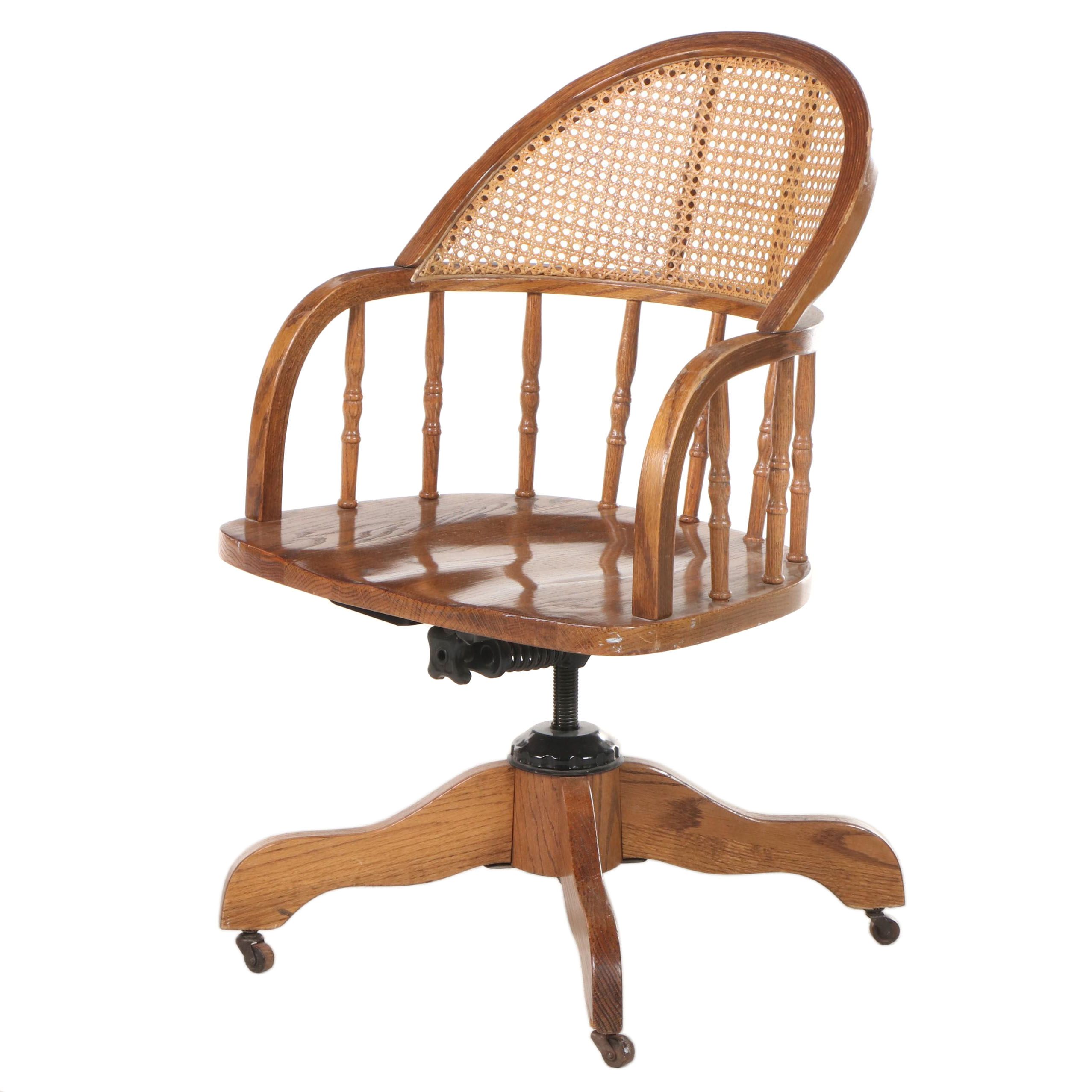 OakMaster Swivel Desk Chair with Caned Back