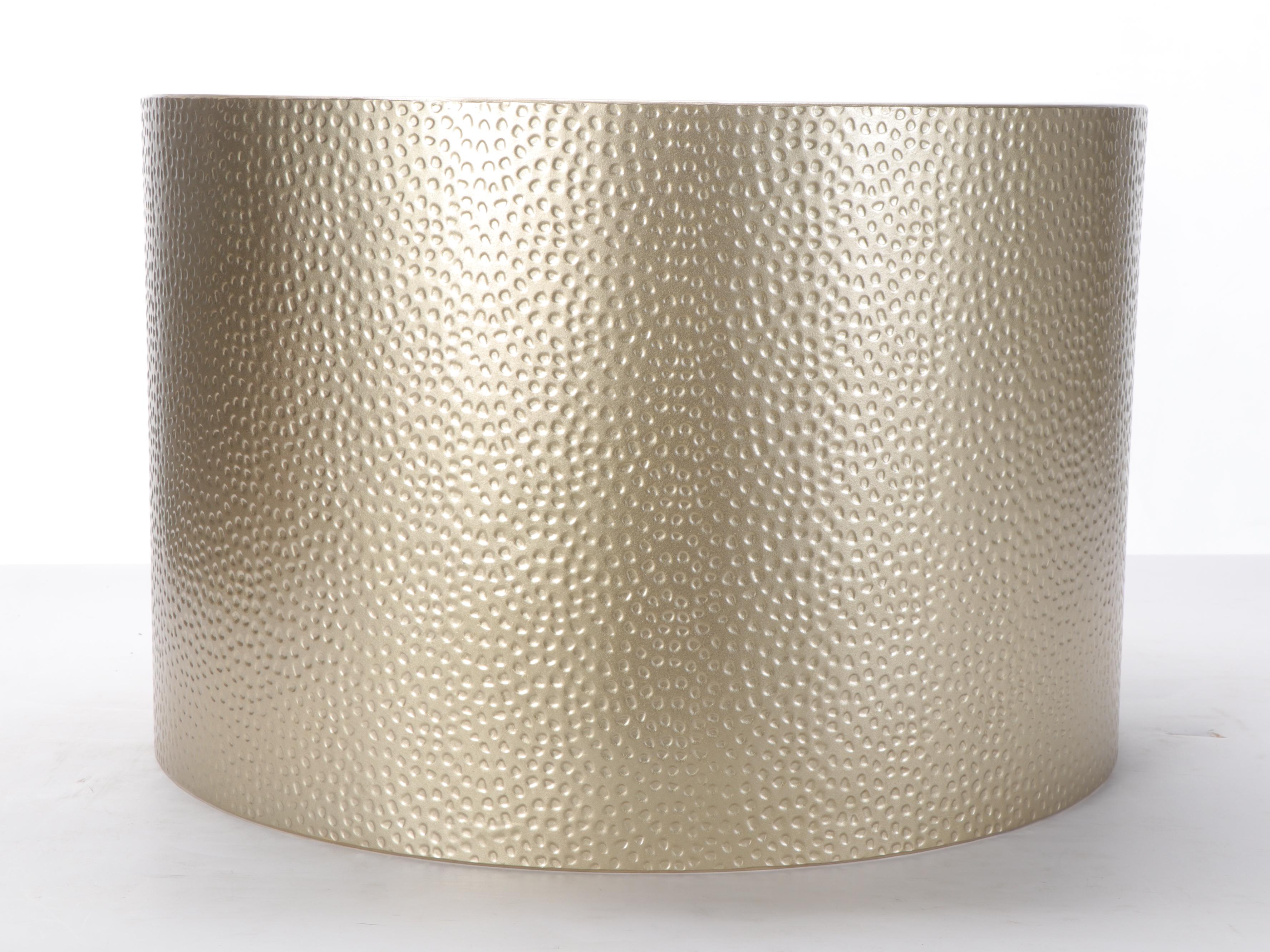 Contemporary Gold Tone Hammered Metal Drum Coffee Table