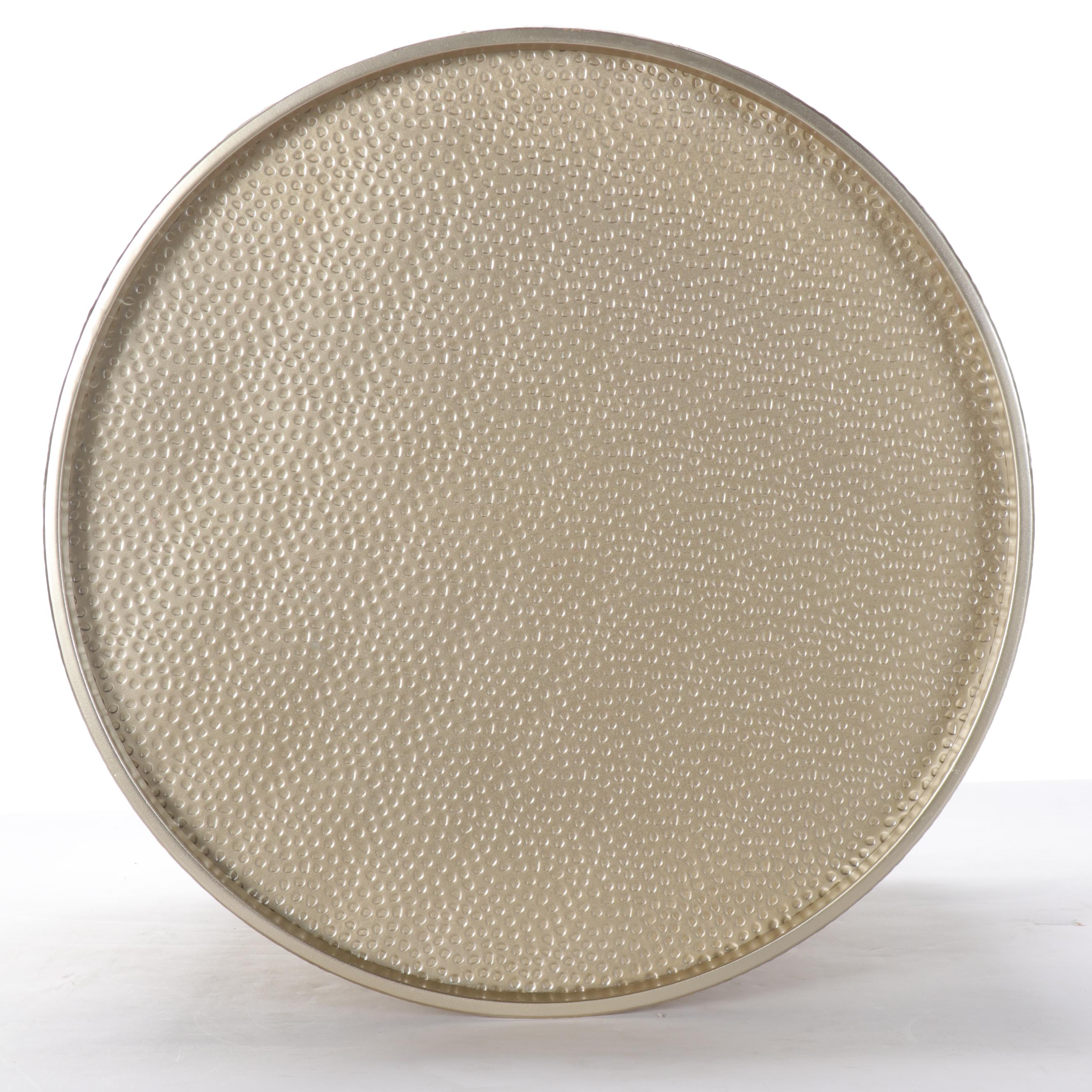 Contemporary Gold Tone Hammered Metal Drum Coffee Table