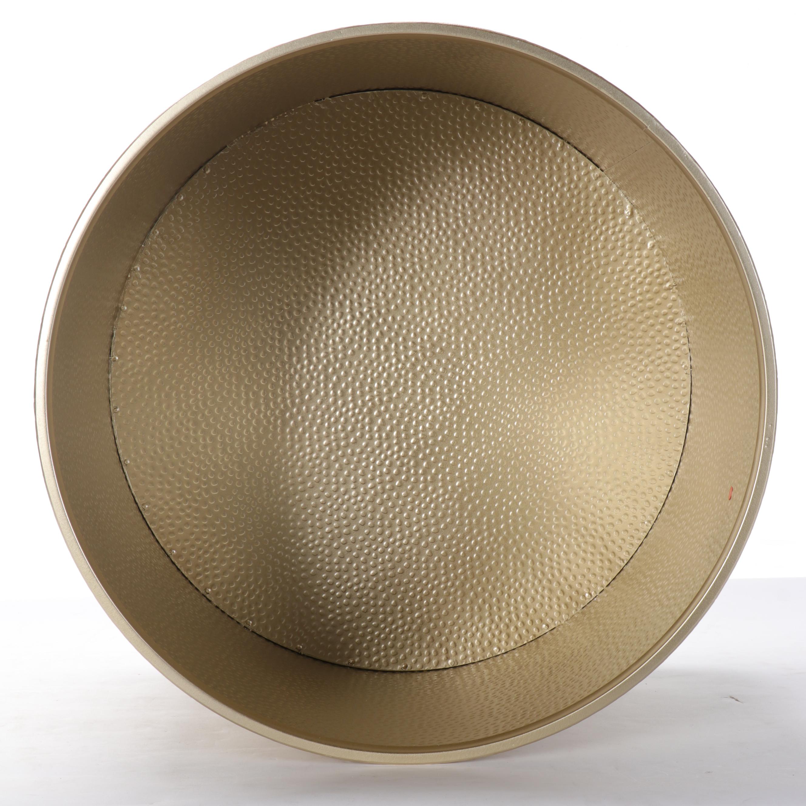 Contemporary Gold Tone Hammered Metal Drum Coffee Table