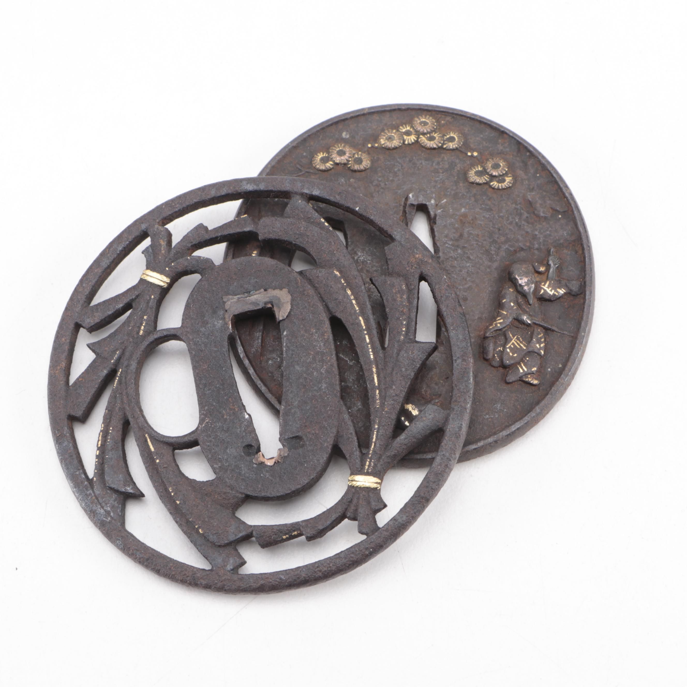 Japanese Forged Iron and Mixed Metal Tsuba Sword Guards, 18th/19th Century